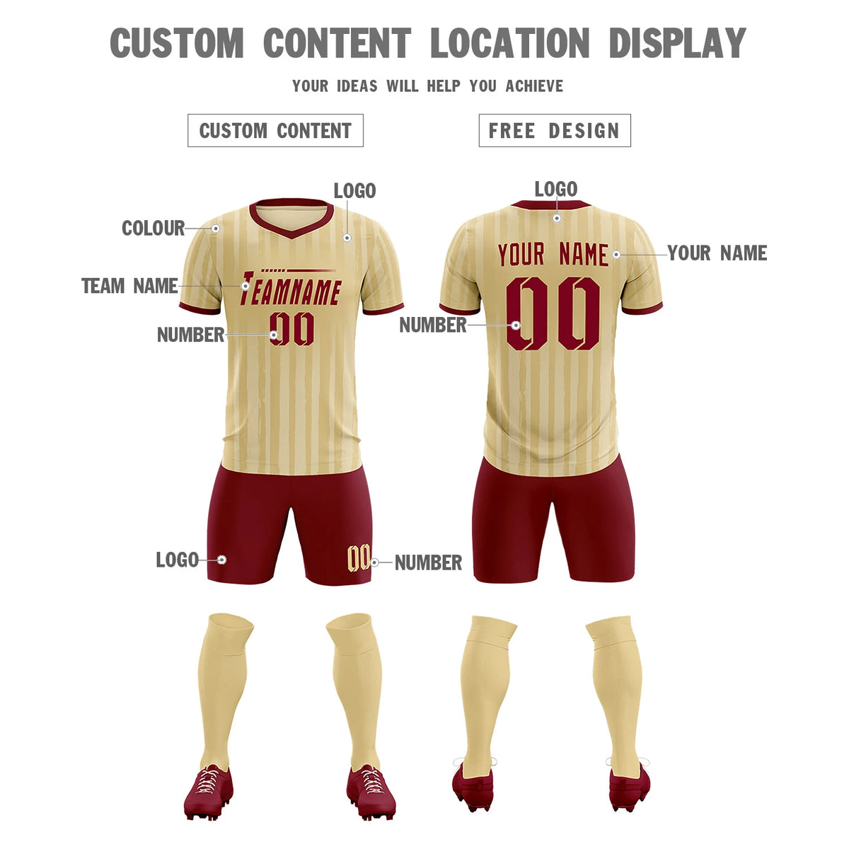 Custom Khaki Crimson Breathable Soccer Sets Jersey