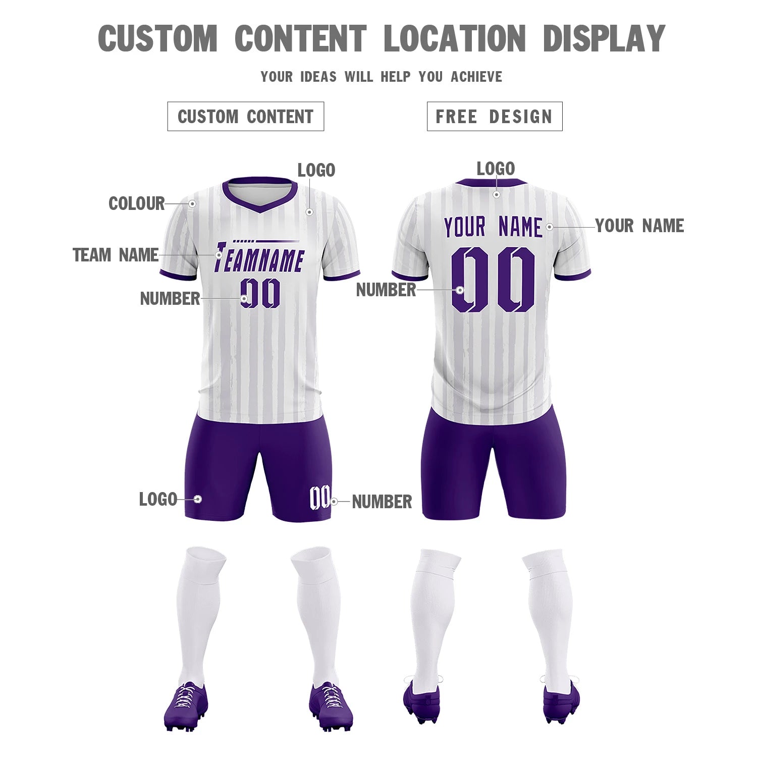 Custom White Purple Breathable Soccer Sets Jersey