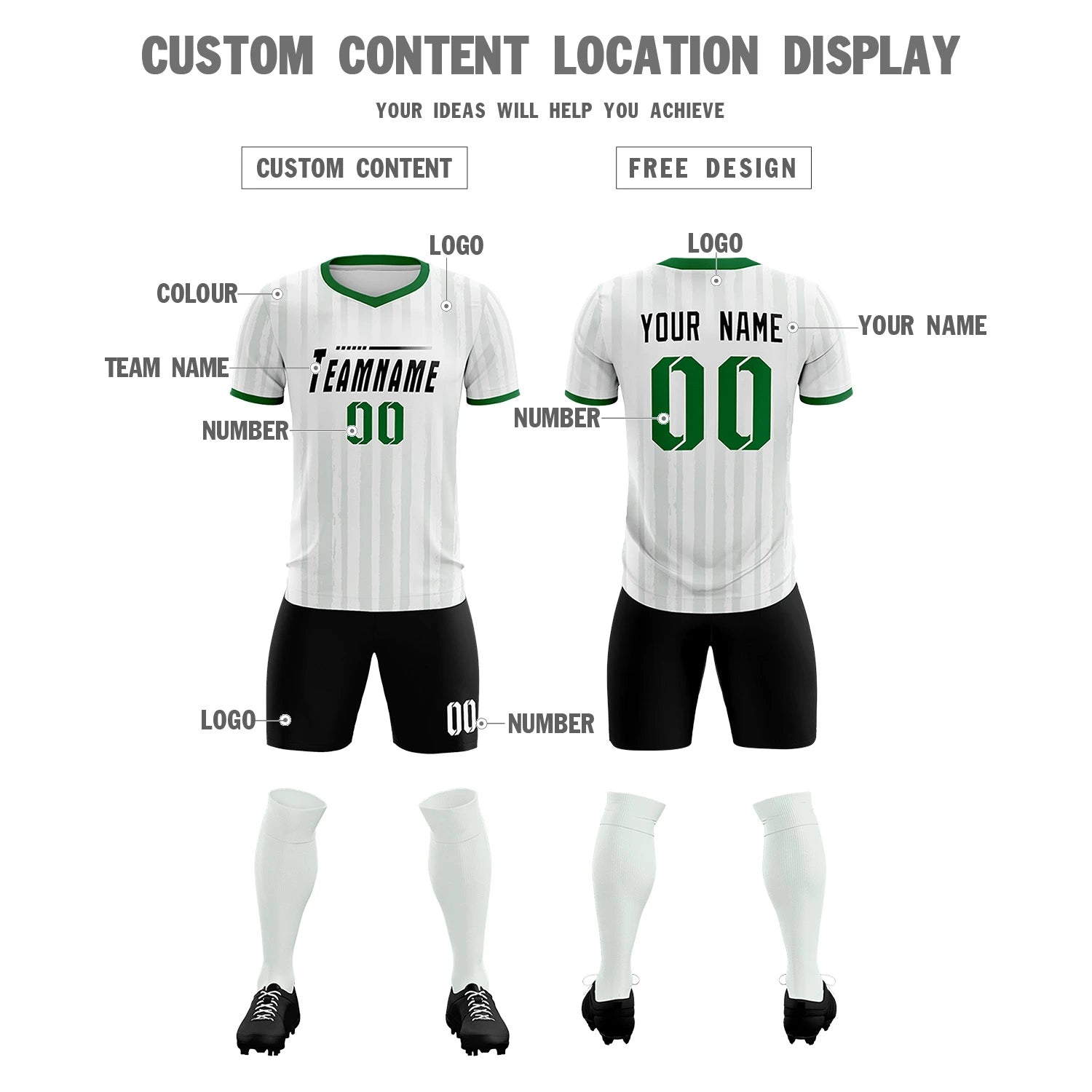 Custom White Kelly Green Breathable Soccer Sets Jersey