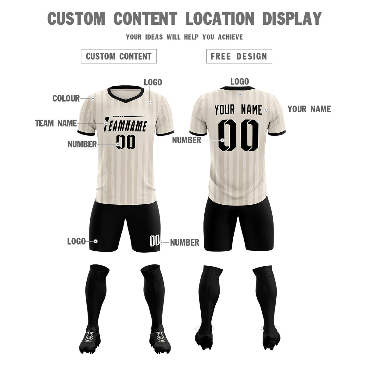 Custom Khaki Black Breathable Soccer Sets Jersey