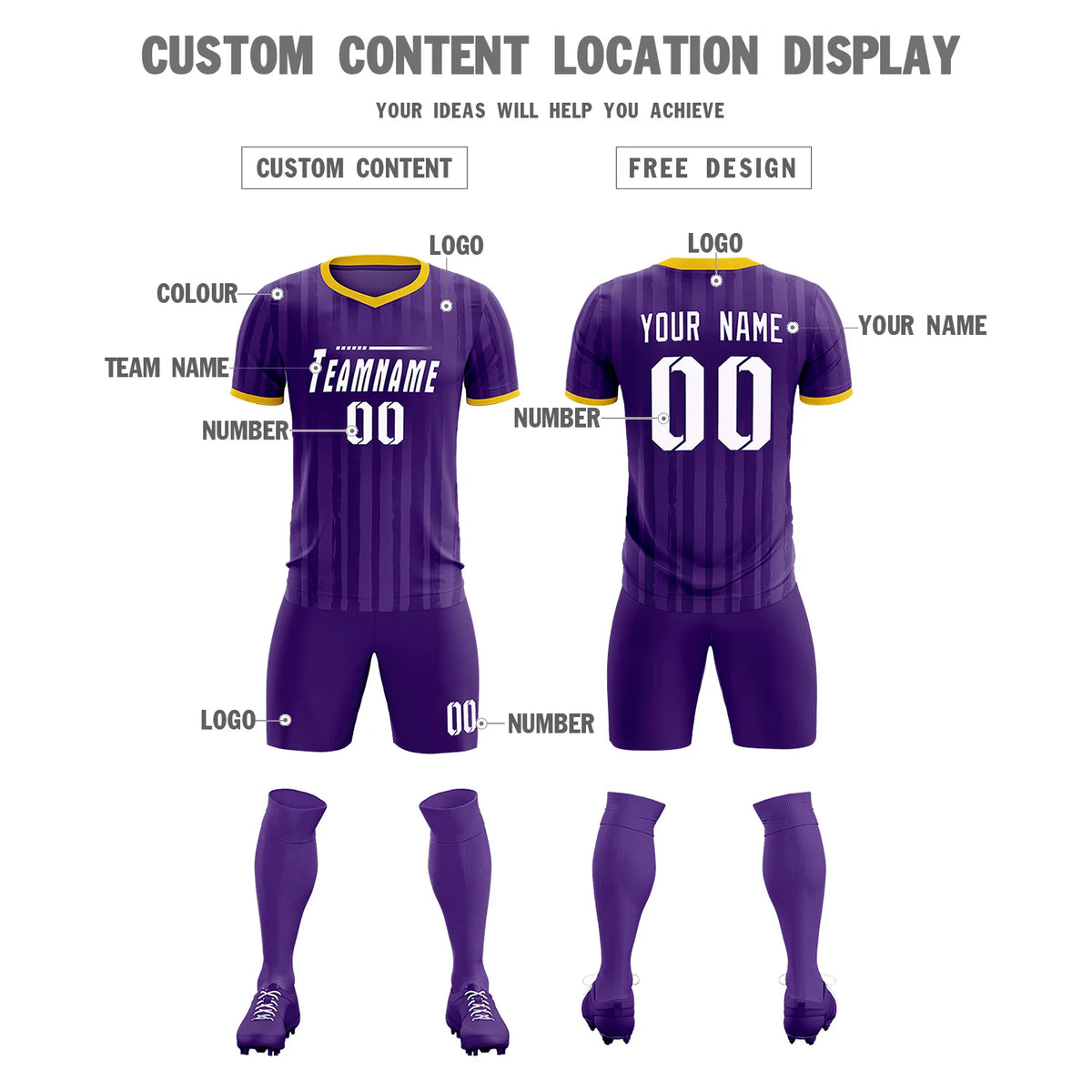 Custom Purple Gold 01 Breathable Soccer Sets Jersey