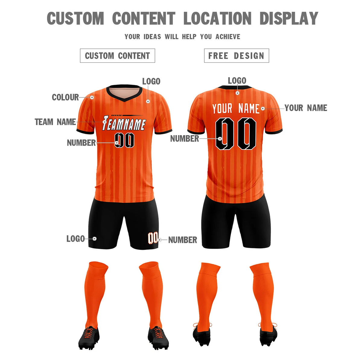 Custom Orange Black Breathable Soccer Sets Jersey