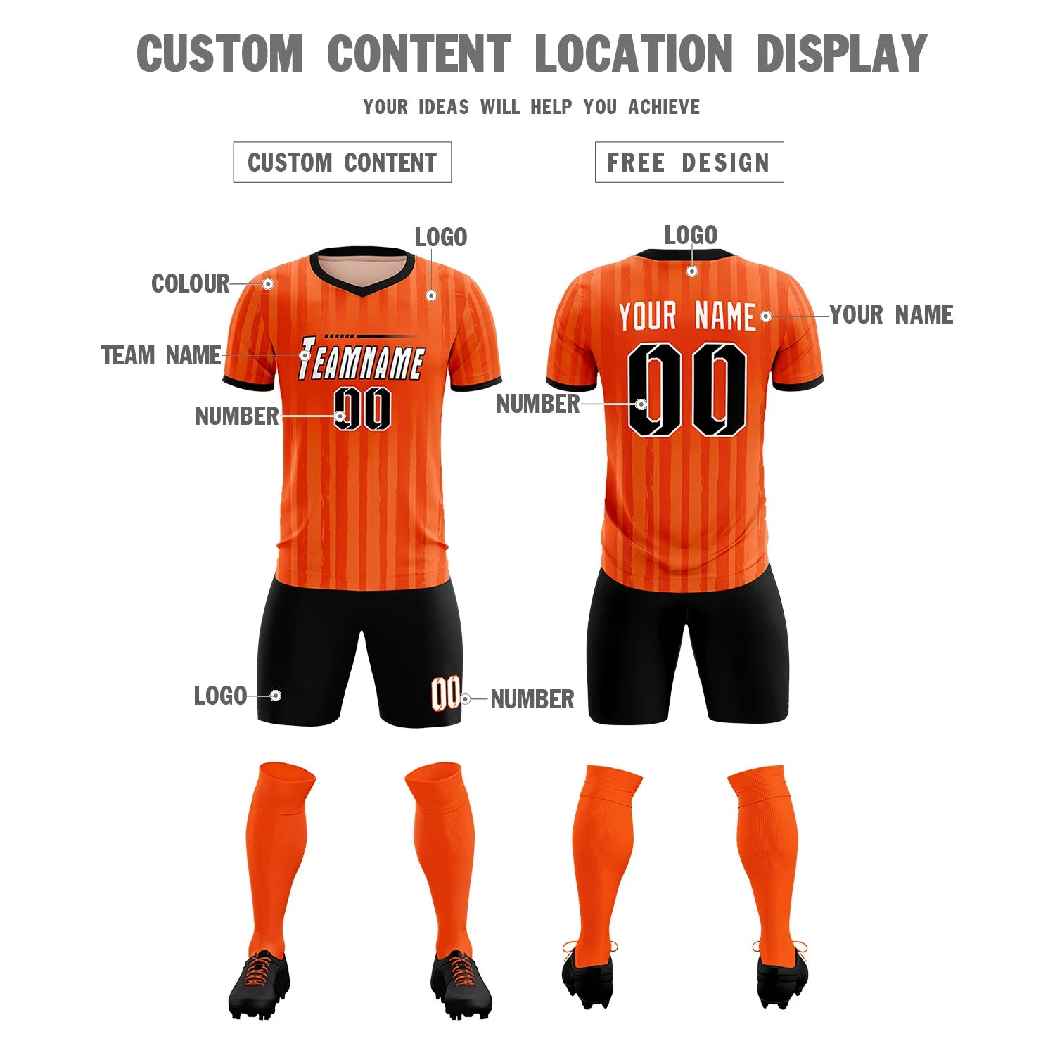 Custom Orange Black Breathable Soccer Sets Jersey