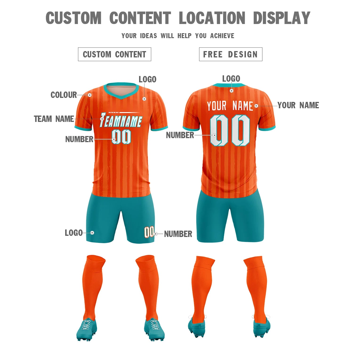 Custom Orange Bright Green Breathable Soccer Sets Jersey