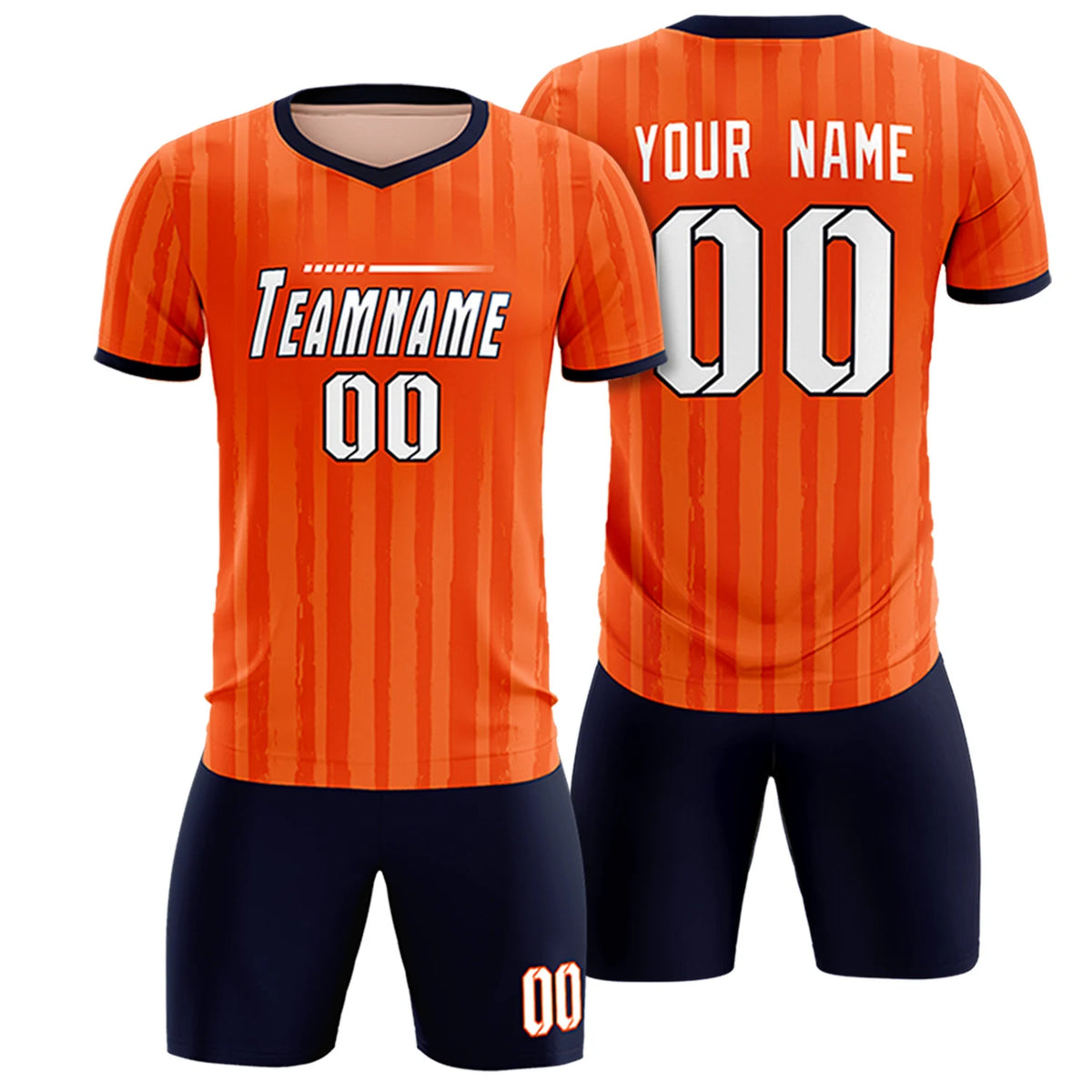 Custom Orange Navy Breathable Soccer Sets Jersey