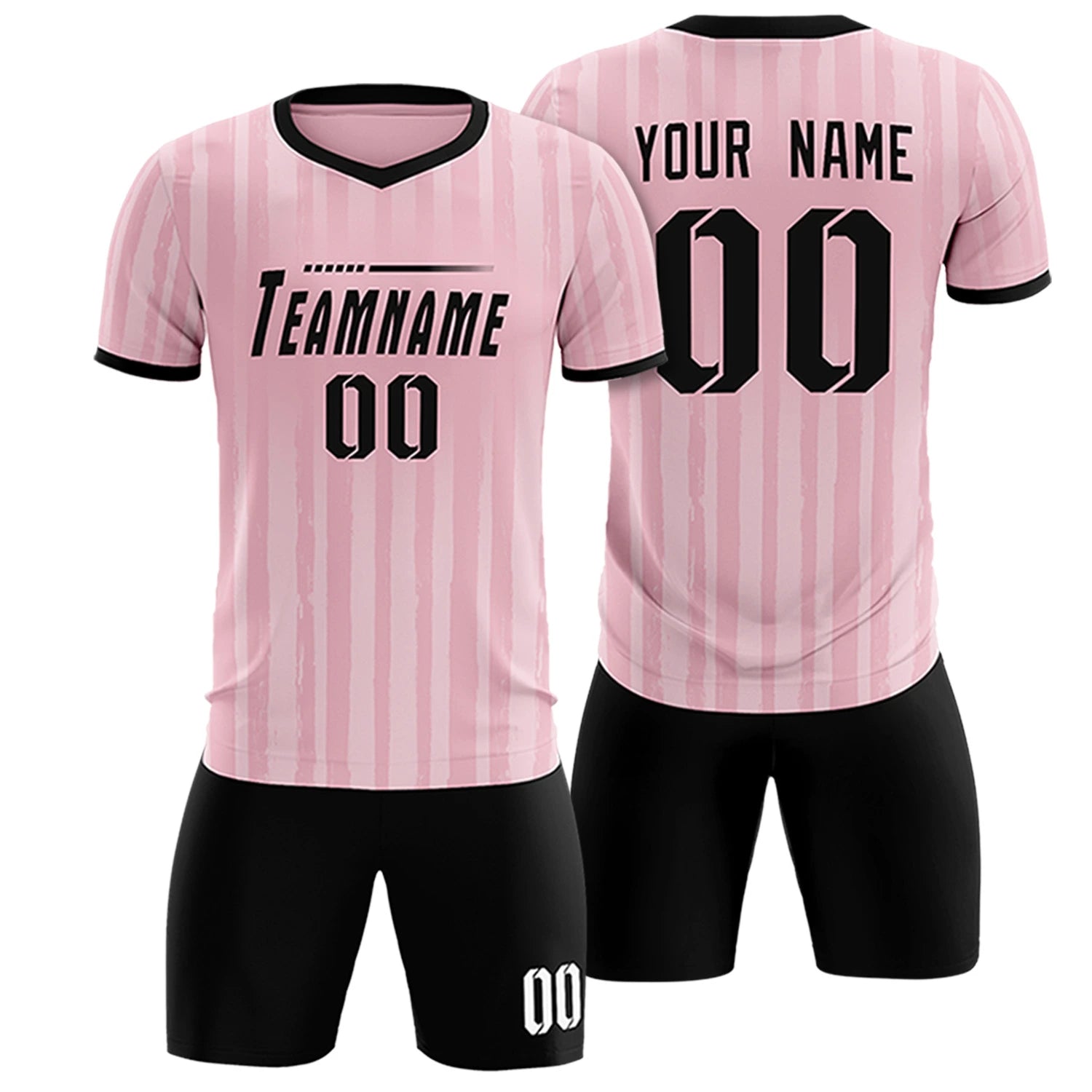 Custom Light Pink Black Breathable Soccer Sets Jersey