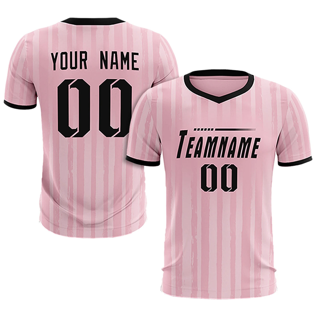 Custom Light Pink Black Breathable Soccer Sets Jersey
