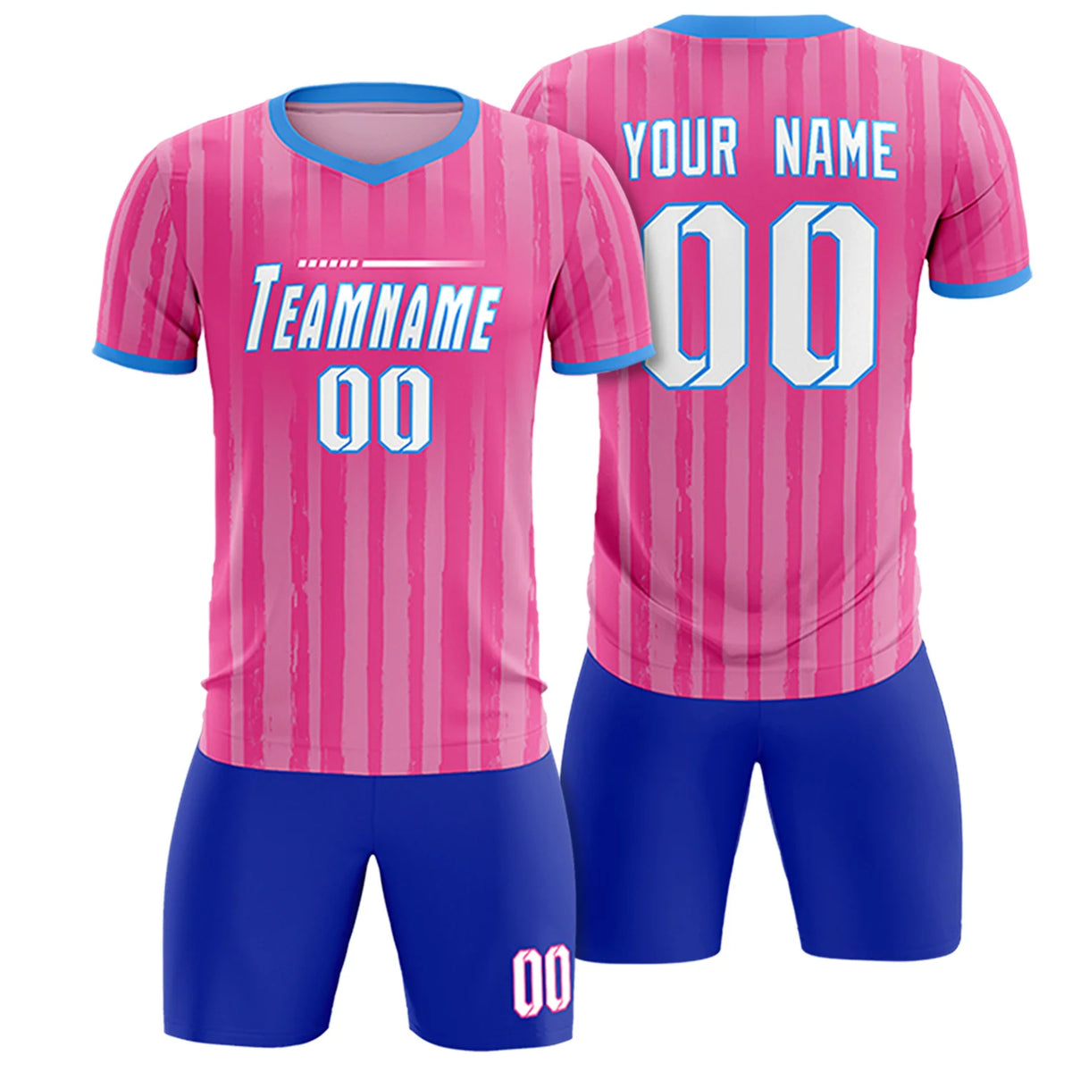Custom Pink Powder Blue Breathable Soccer Sets Jersey