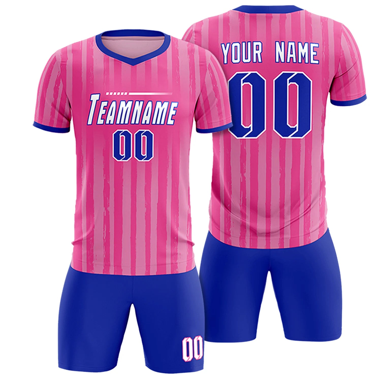 Custom Pink Royal Blue Breathable Soccer Sets Jersey