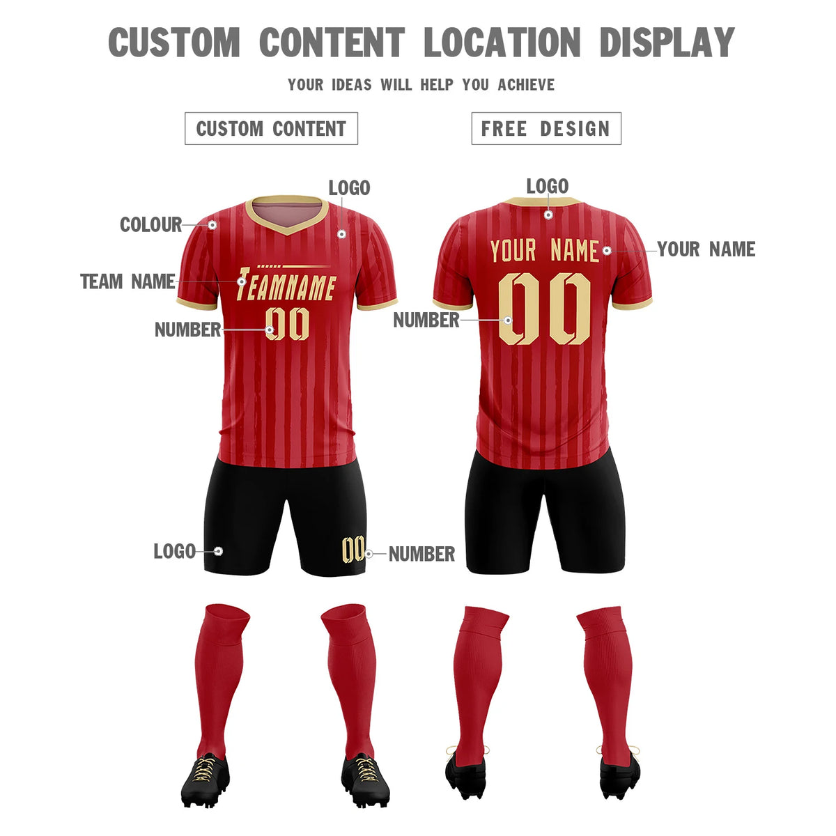Custom Red Khaki Breathable Soccer Sets Jersey