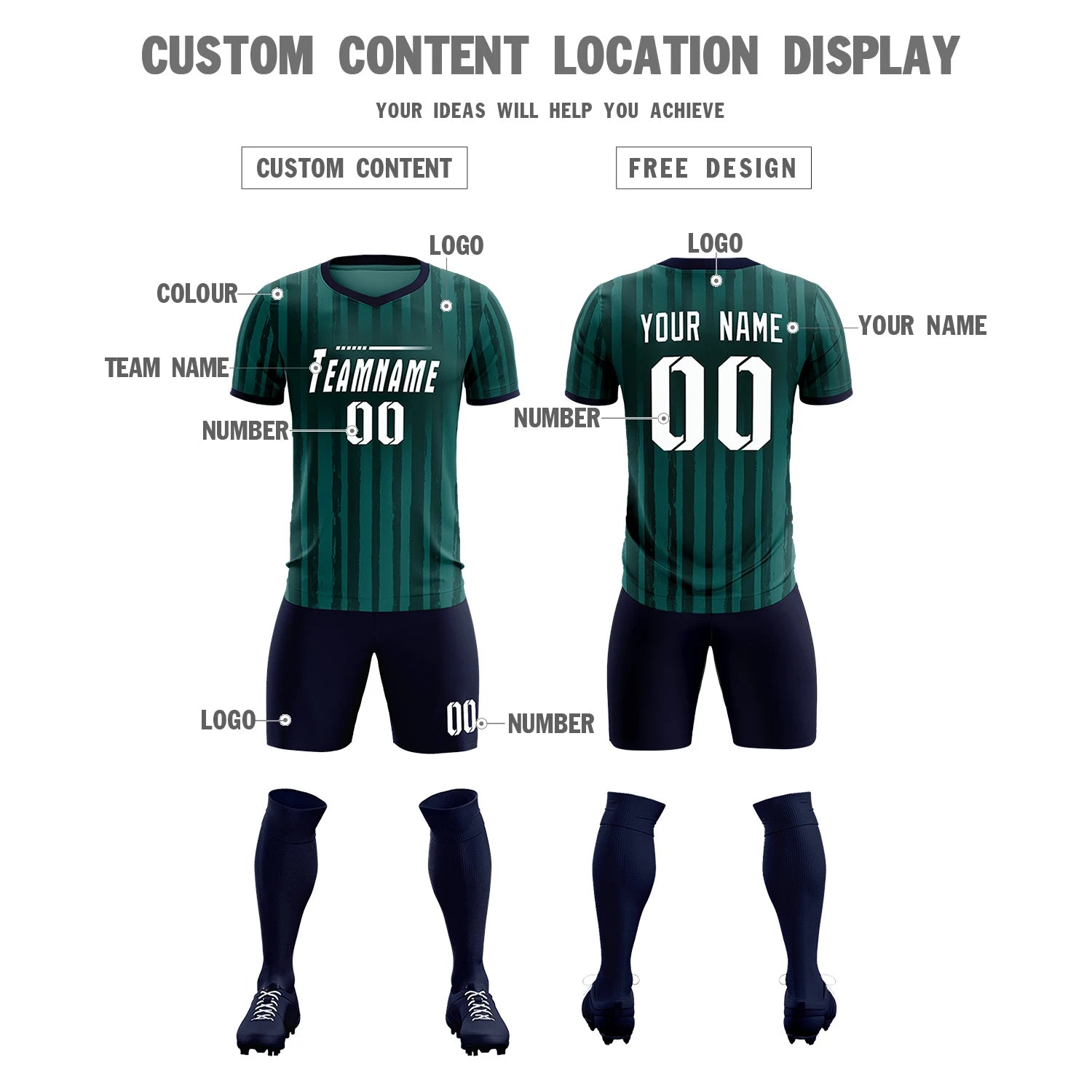 Custom Midnight Green Navy Breathable Soccer Sets Jersey
