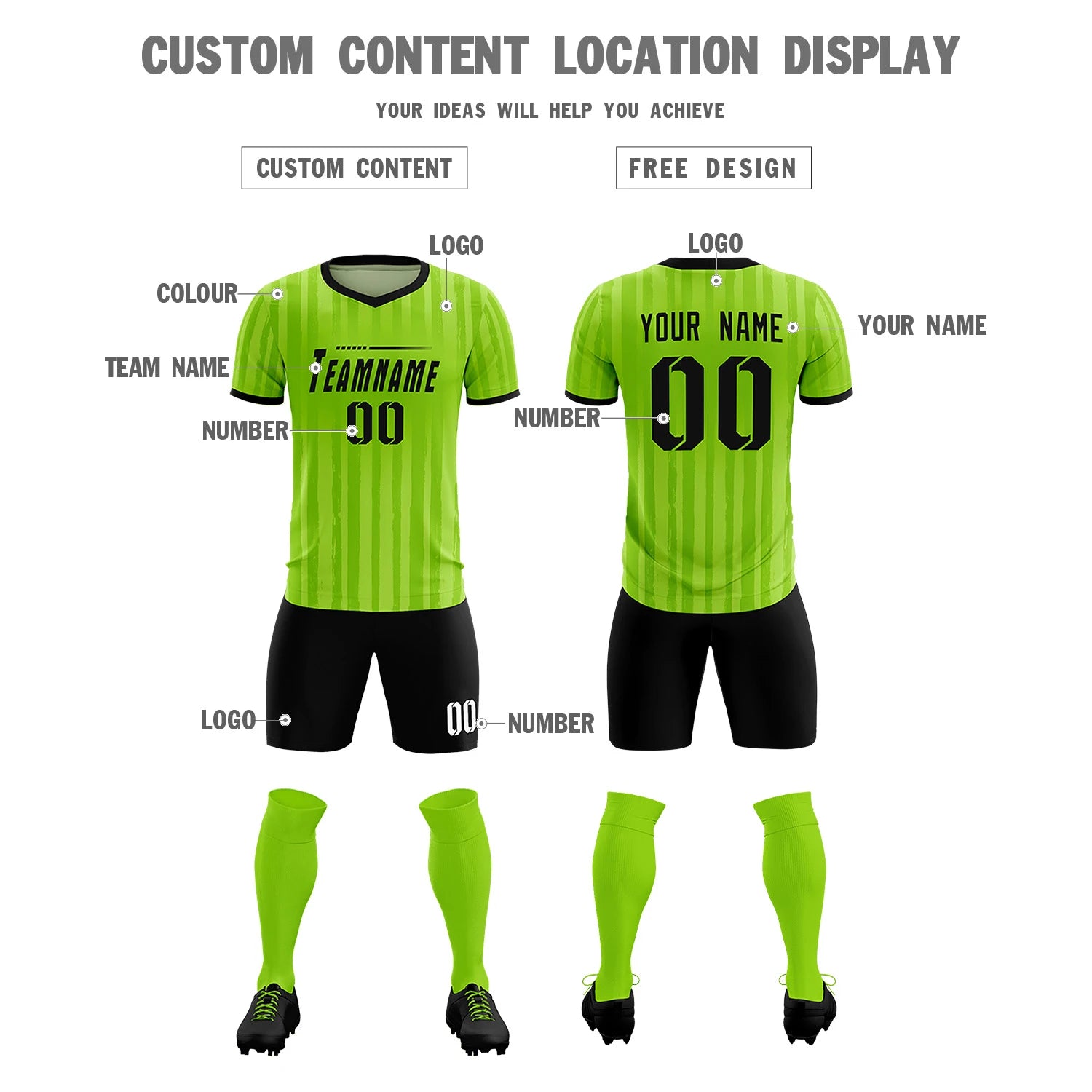 Custom Neon Green Black Breathable Soccer Sets Jersey