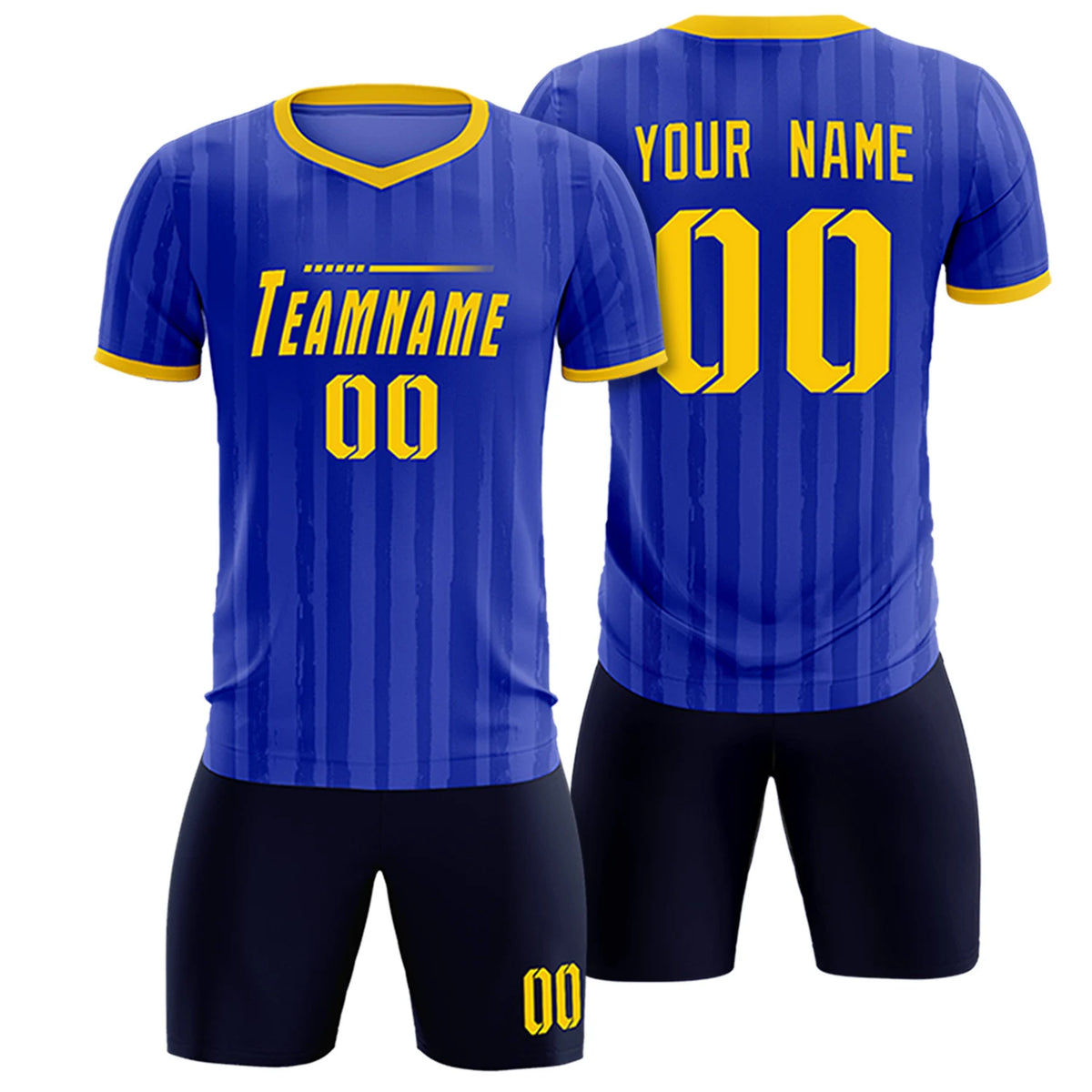 Custom Royal Blue Gold 01 Breathable Soccer Sets Jersey