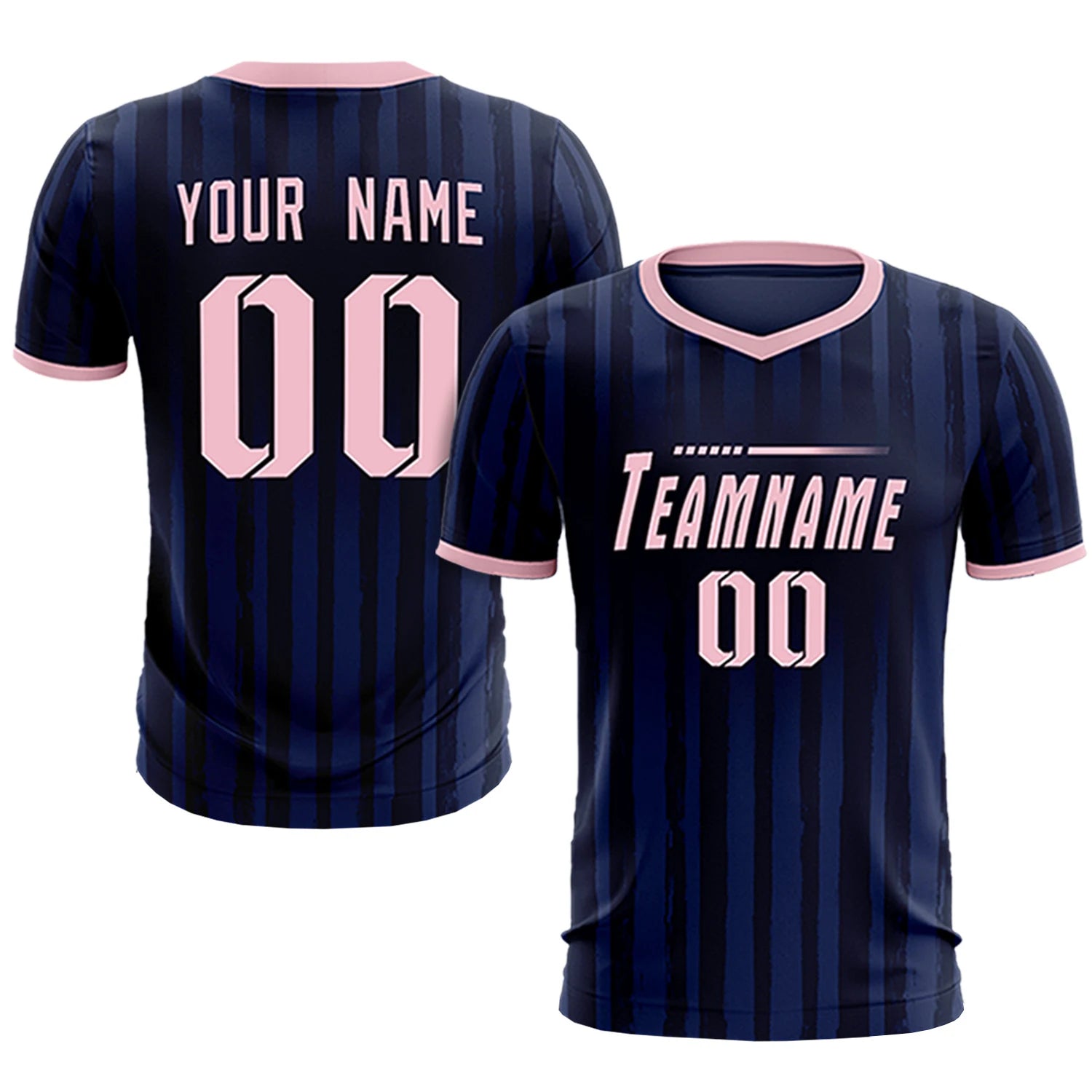 Custom Navy Light Pink Breathable Soccer Sets Jersey