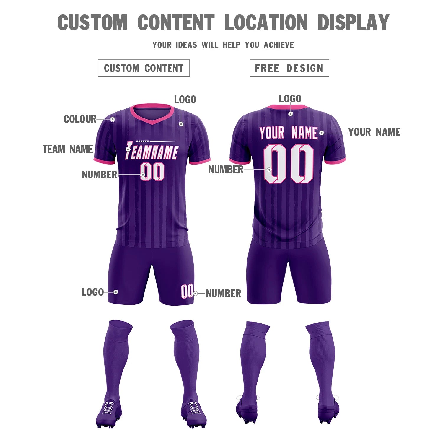 Custom Purple Pink Breathable Soccer Sets Jersey