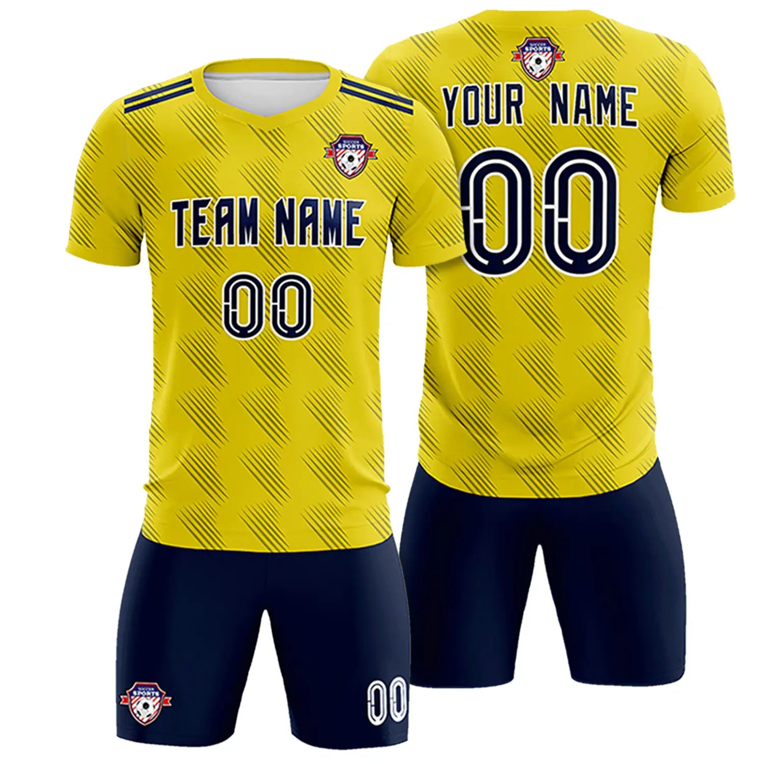 Custom Yellow Navy Printing Outdoor Tracksuit Soccer Sets Jersey