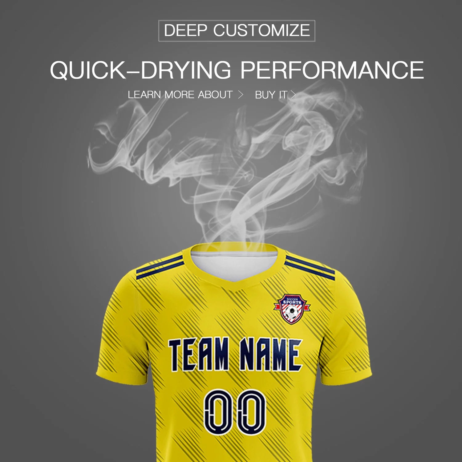 Custom Yellow Navy Printing Outdoor Tracksuit Soccer Sets Jersey