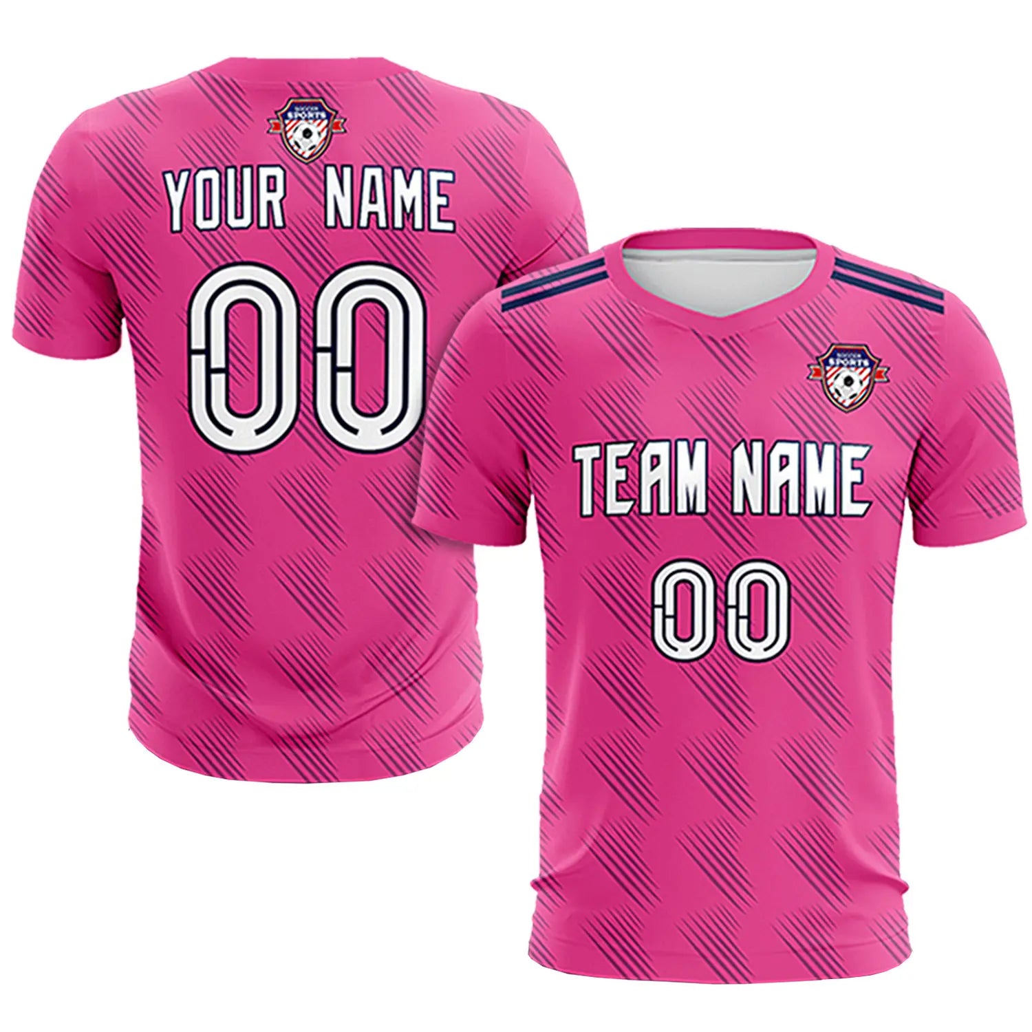 Custom Pink Navy Printing Outdoor Tracksuit Soccer Sets Jersey