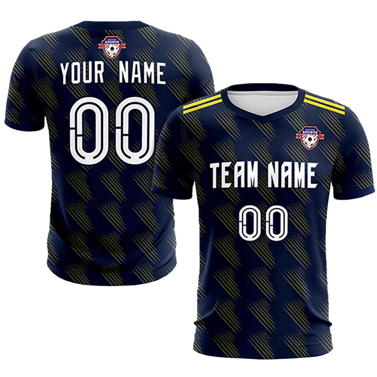 Custom Navy Yellow Printing Outdoor Tracksuit Soccer Sets Jersey