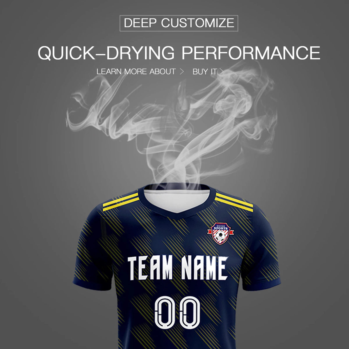 Custom Navy Yellow Printing Outdoor Tracksuit Soccer Sets Jersey