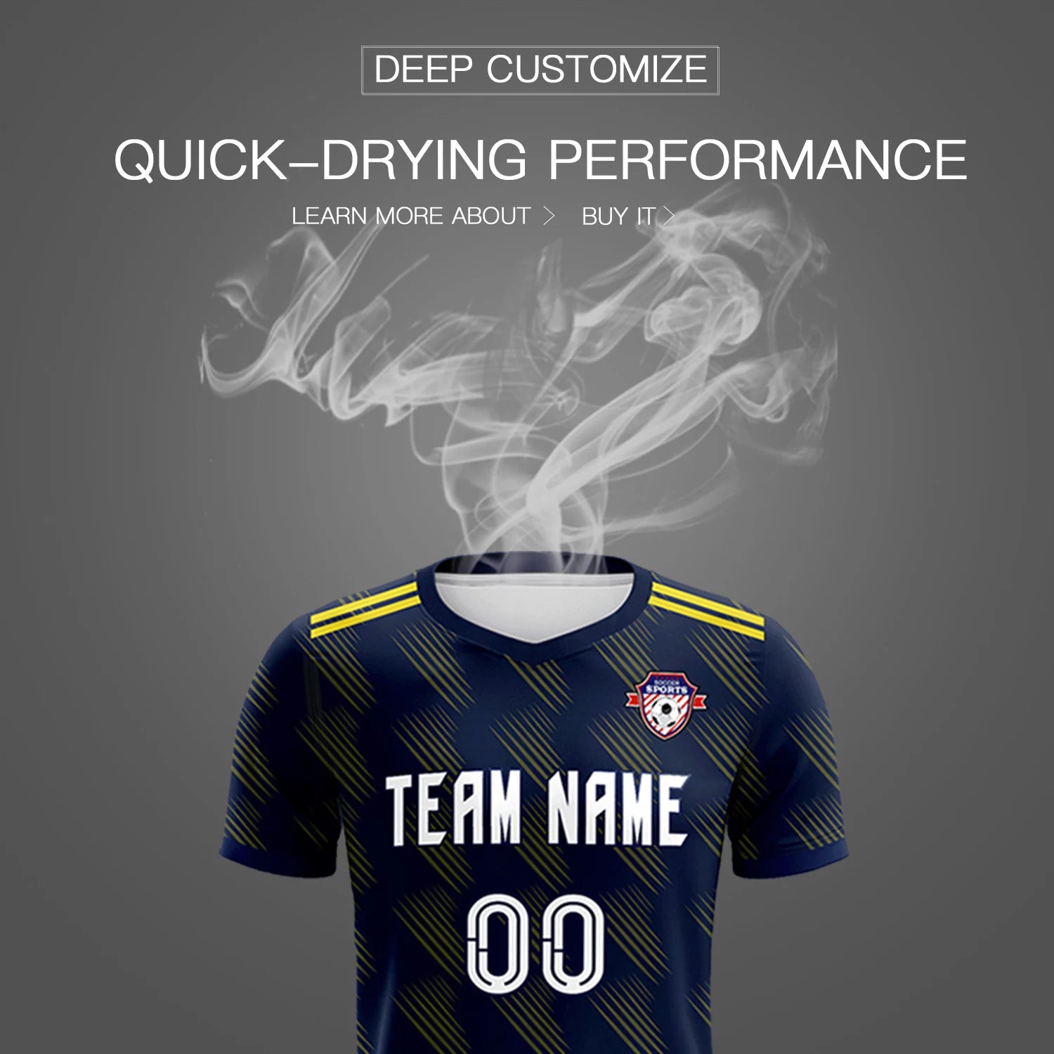 Custom Navy Yellow Printing Outdoor Tracksuit Soccer Sets Jersey
