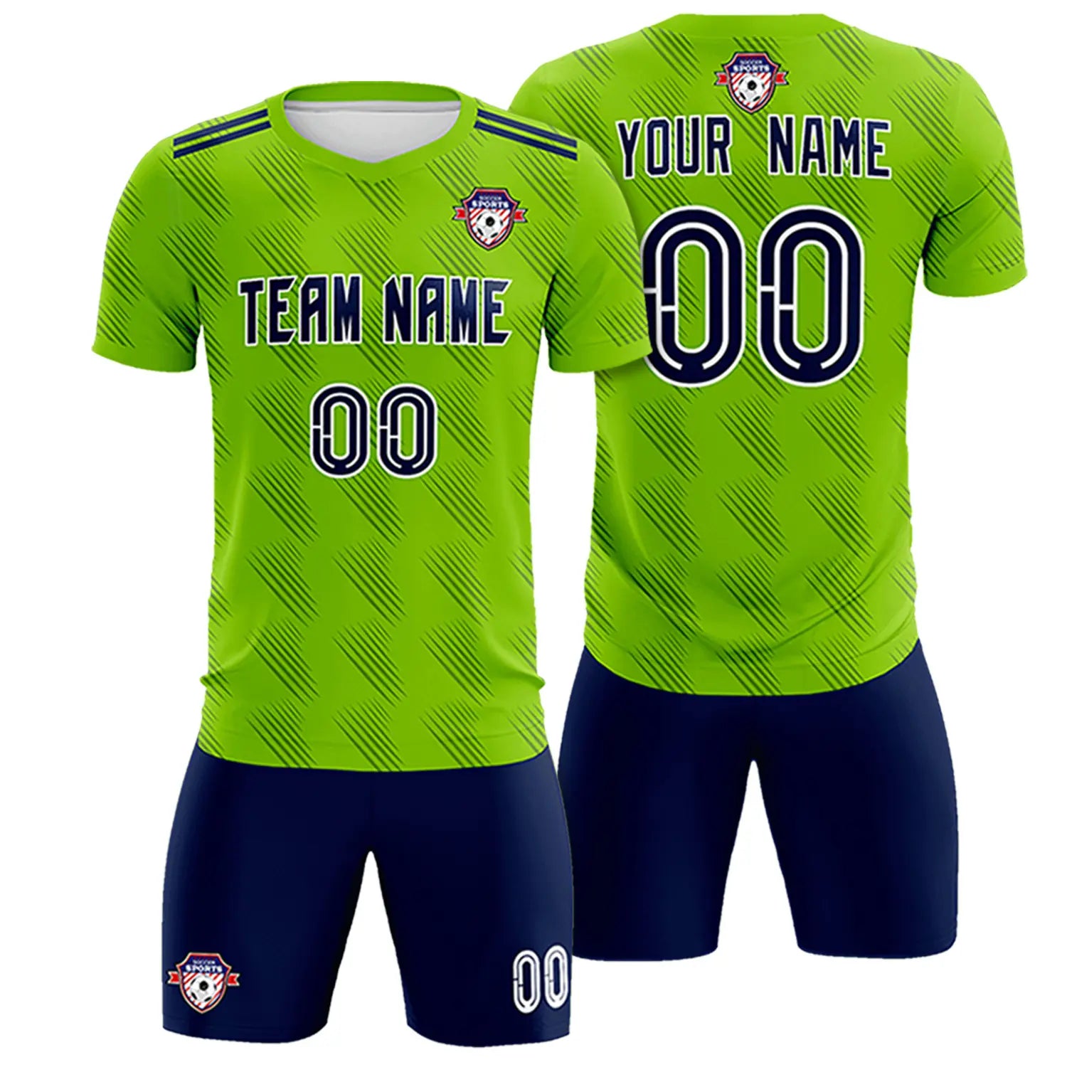 Custom Neon Green Navy Printing Outdoor Tracksuit Soccer Sets Jersey