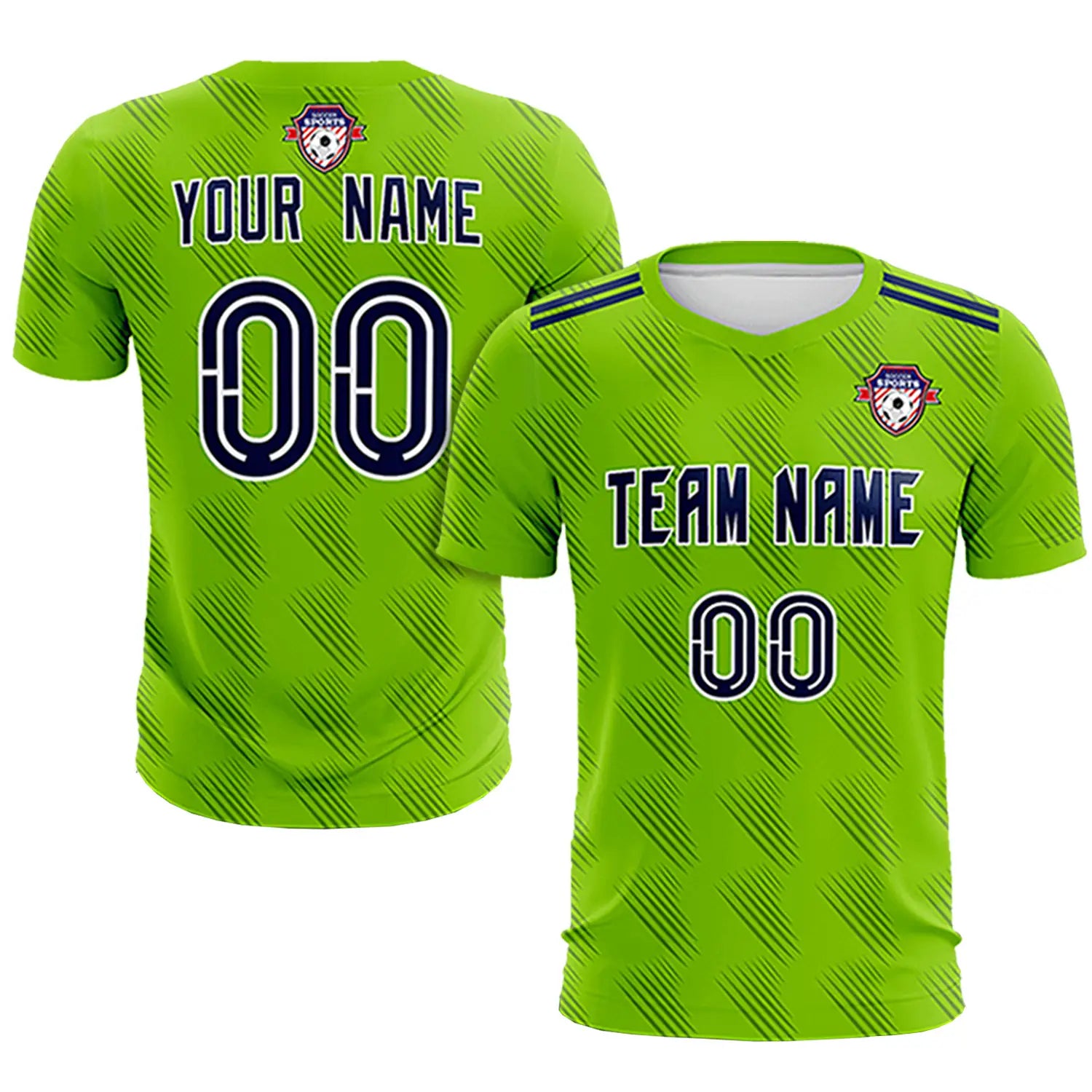 Custom Neon Green Navy Printing Outdoor Tracksuit Soccer Sets Jersey