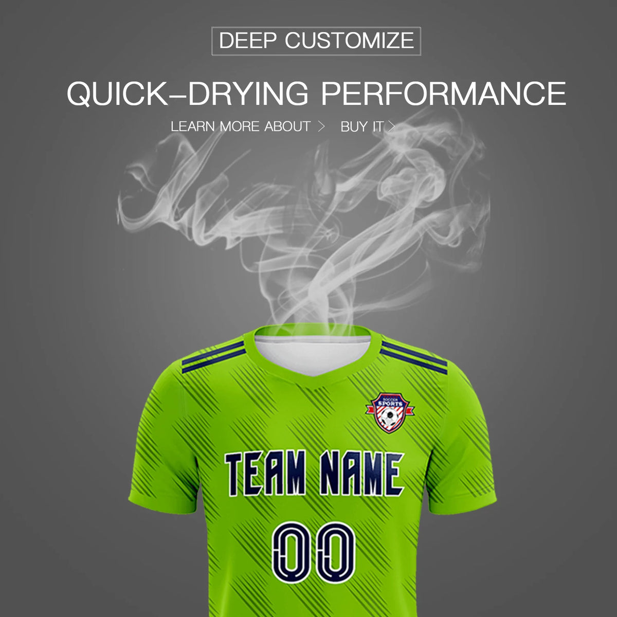 Custom Neon Green Navy Printing Outdoor Tracksuit Soccer Sets Jersey