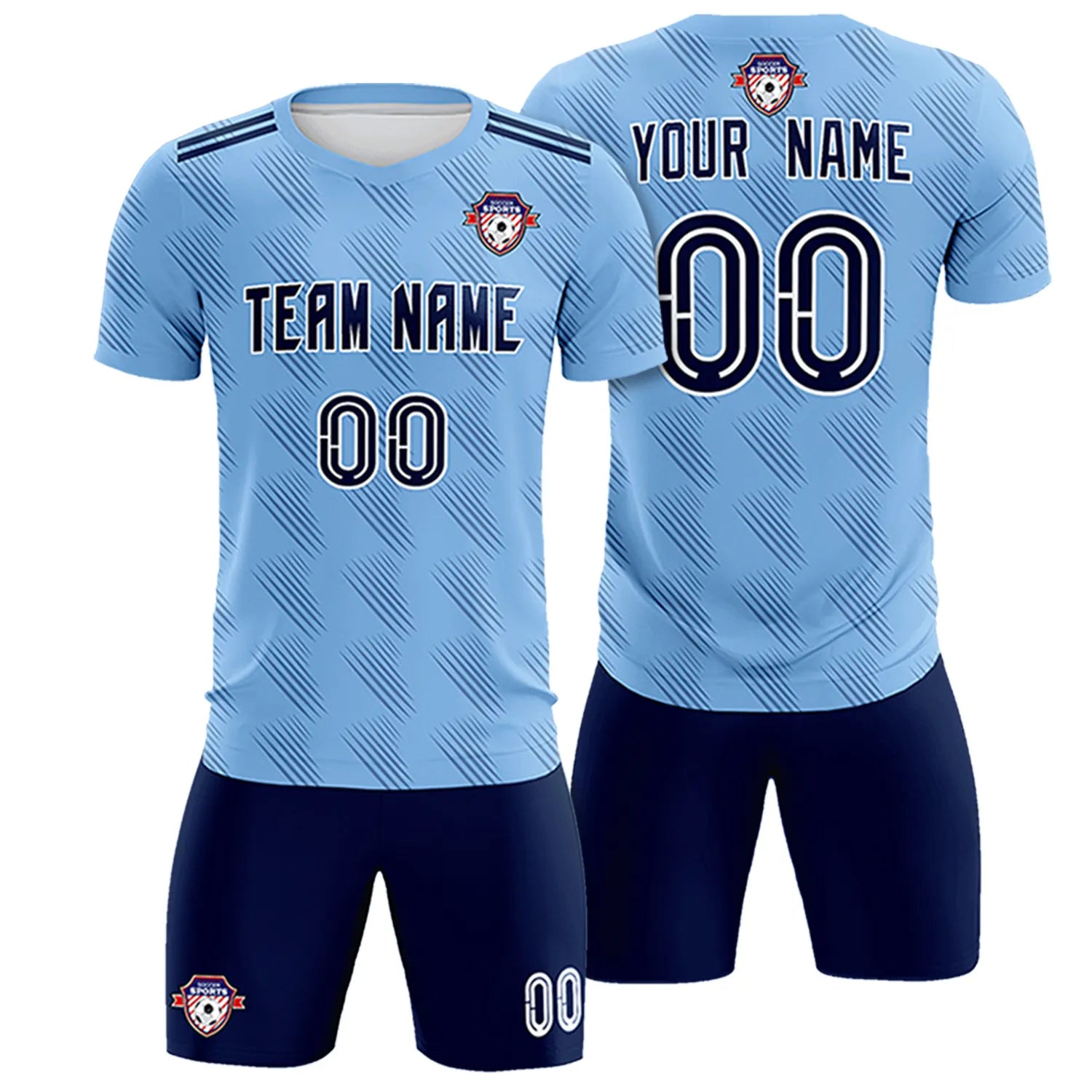 Custom Powder Blue Navy Printing Outdoor Tracksuit Soccer Sets Jersey
