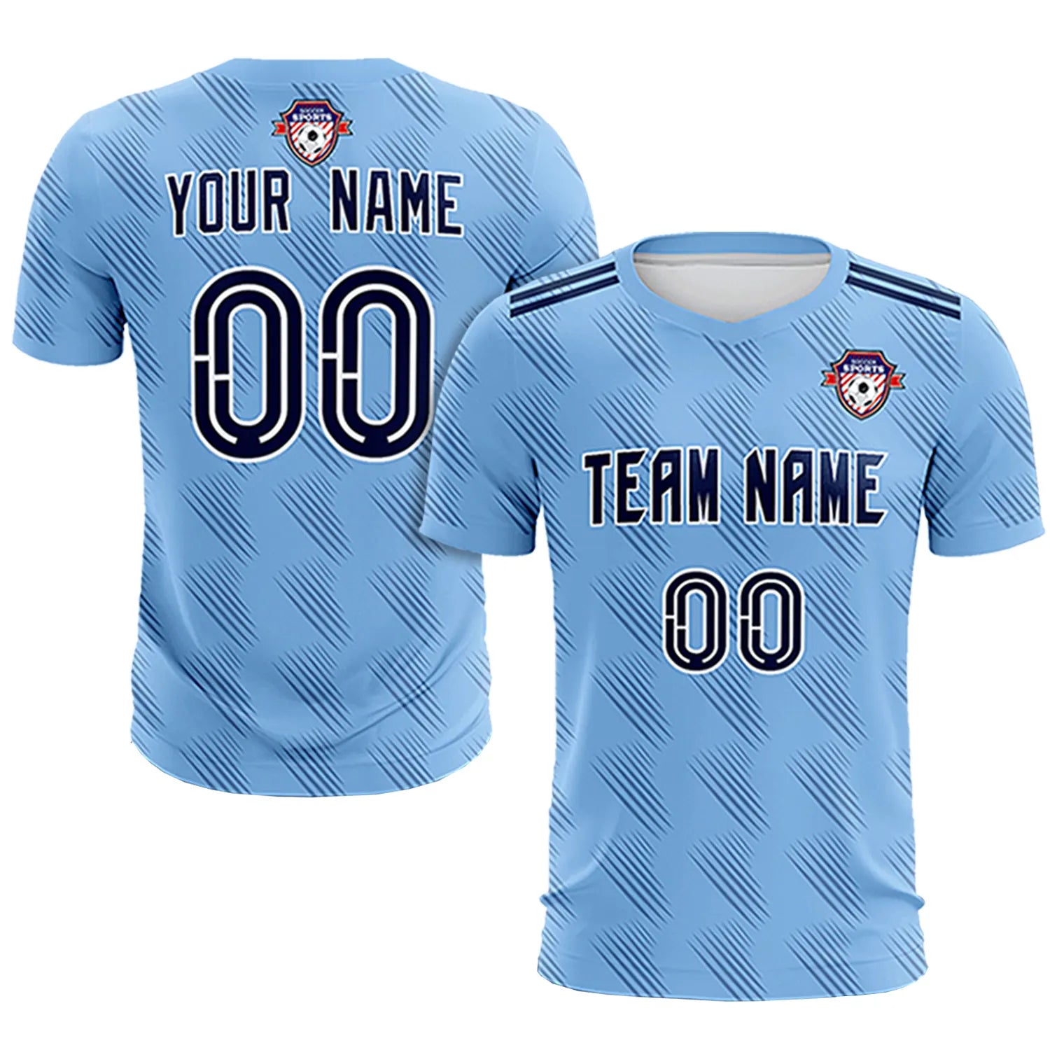 Custom Powder Blue Navy Printing Outdoor Tracksuit Soccer Sets Jersey