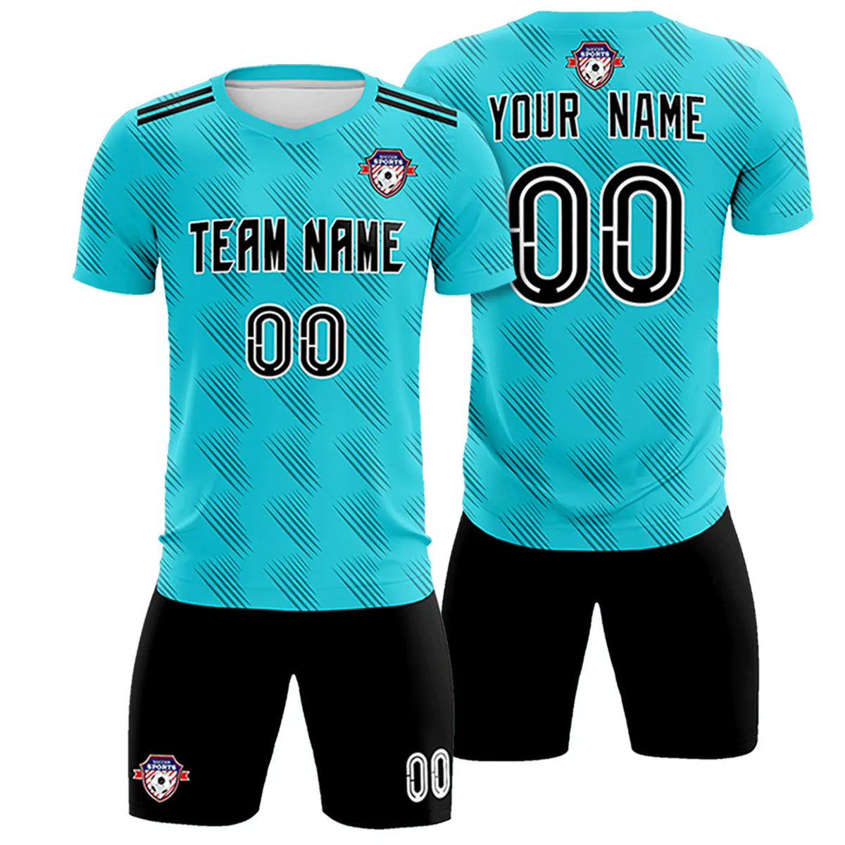 Custom Aqua Black Printing Outdoor Tracksuit Soccer Sets Jersey