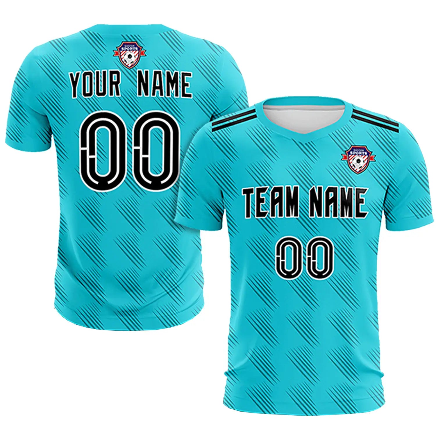 Custom Aqua Black Printing Outdoor Tracksuit Soccer Sets Jersey