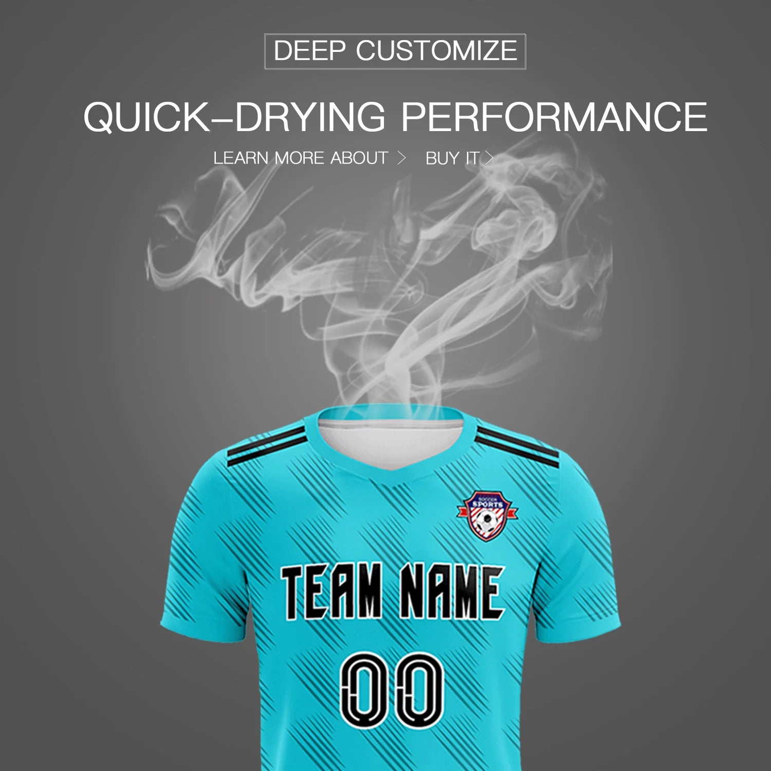 Custom Aqua Black Printing Outdoor Tracksuit Soccer Sets Jersey