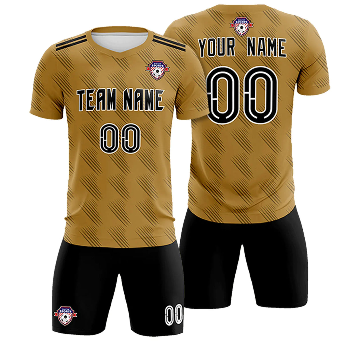 Custom Light Brown Black Printing Outdoor Tracksuit Soccer Sets Jersey