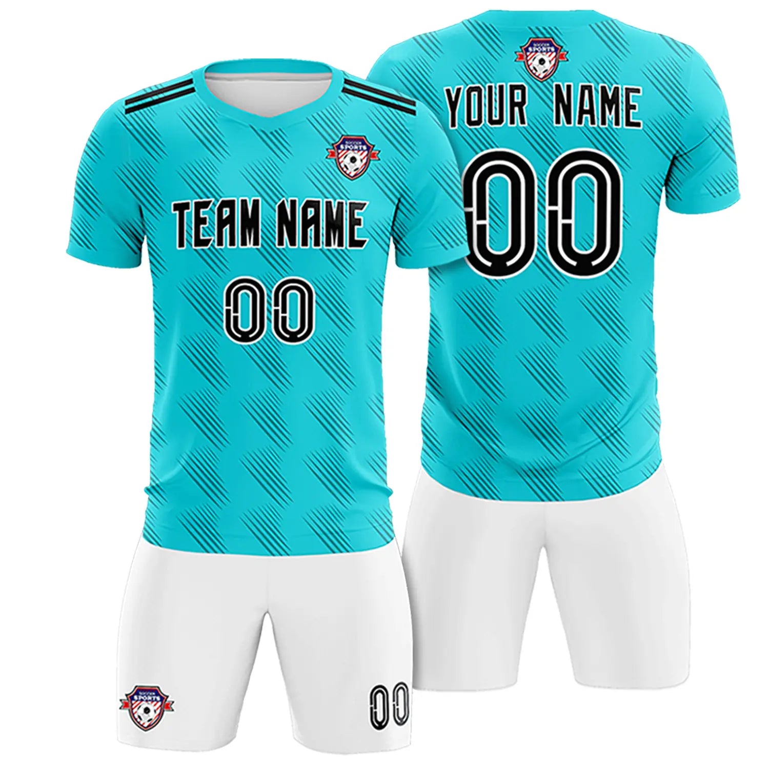 Custom Aqua White Printing Outdoor Tracksuit Soccer Sets Jersey