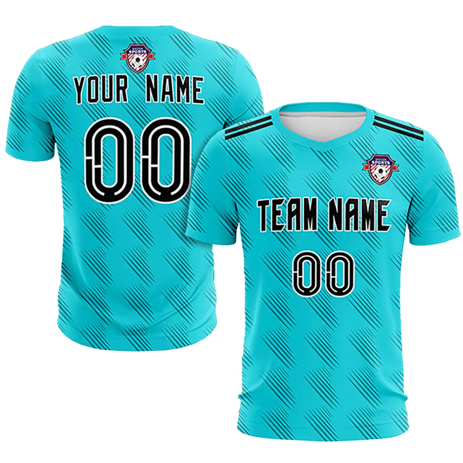 Custom Aqua White Printing Outdoor Tracksuit Soccer Sets Jersey