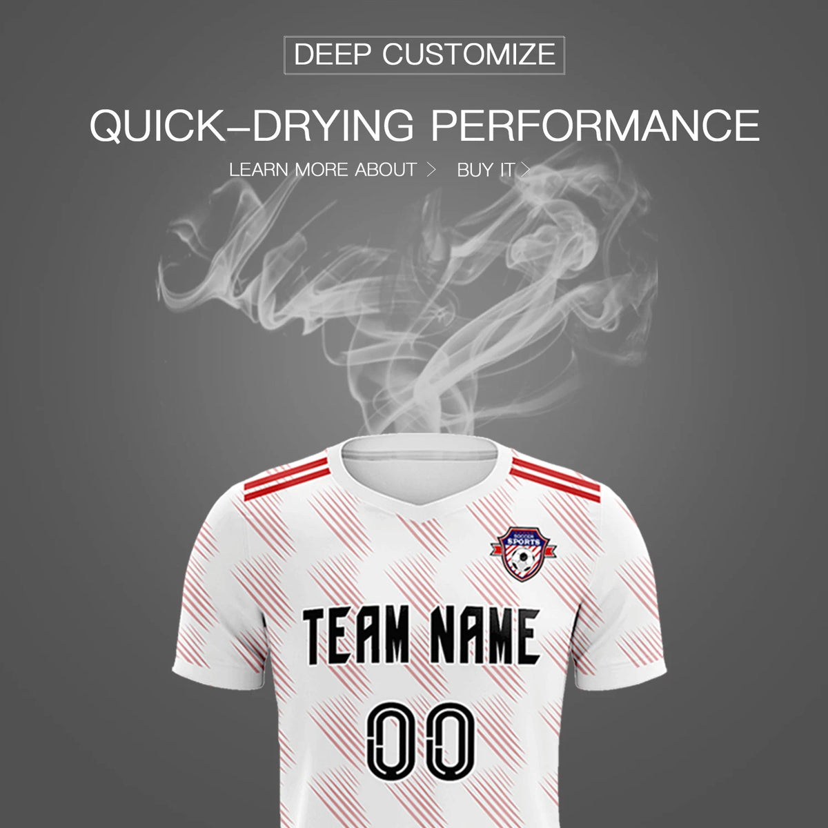 Custom White Red Printing Outdoor Tracksuit Soccer Sets Jersey
