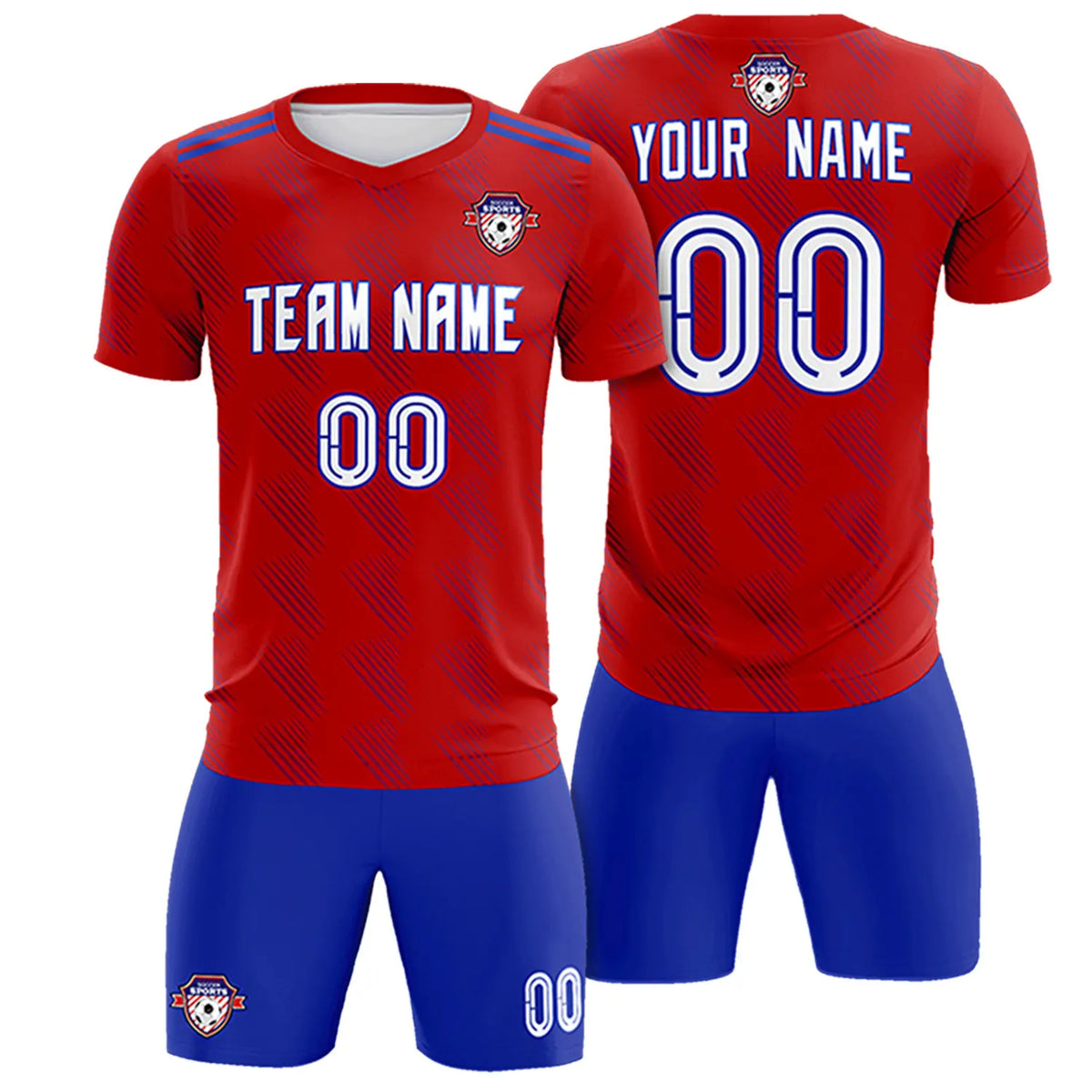 Custom Red Royal Blue Printing Outdoor Tracksuit Soccer Sets Jersey