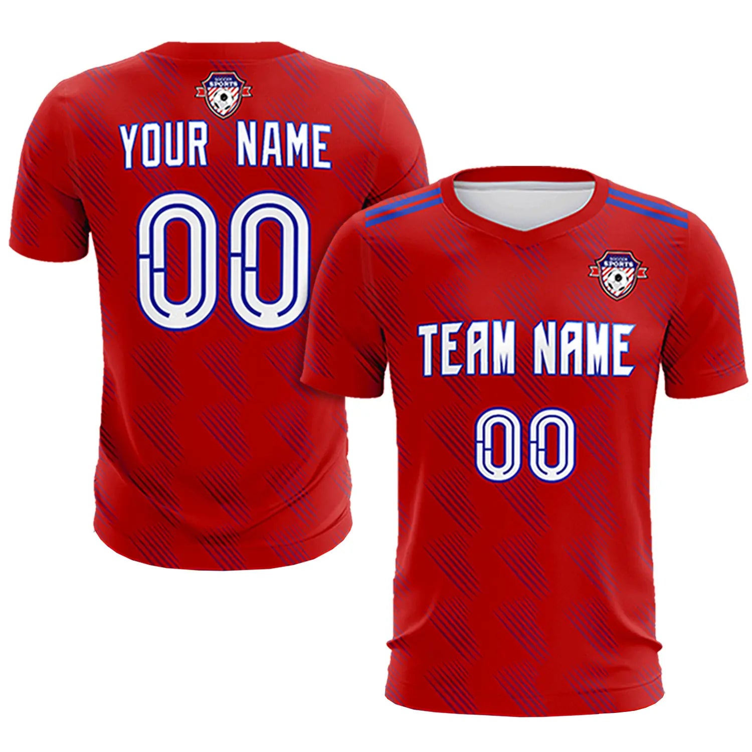 Custom Red Royal Blue Printing Outdoor Tracksuit Soccer Sets Jersey