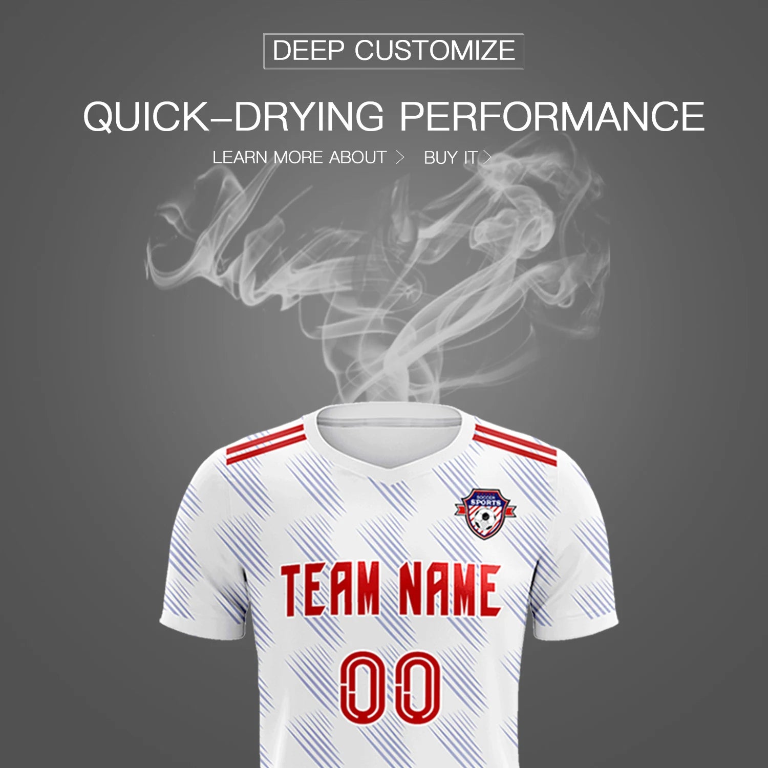 Custom White Red Printing Outdoor Tracksuit Soccer Sets Jersey