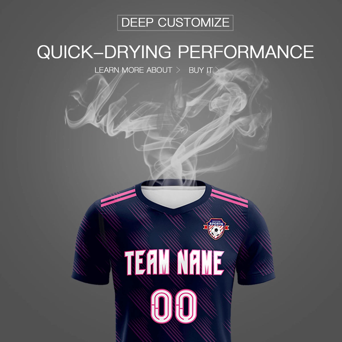 Custom Navy Pink Printing Outdoor Tracksuit Soccer Sets Jersey