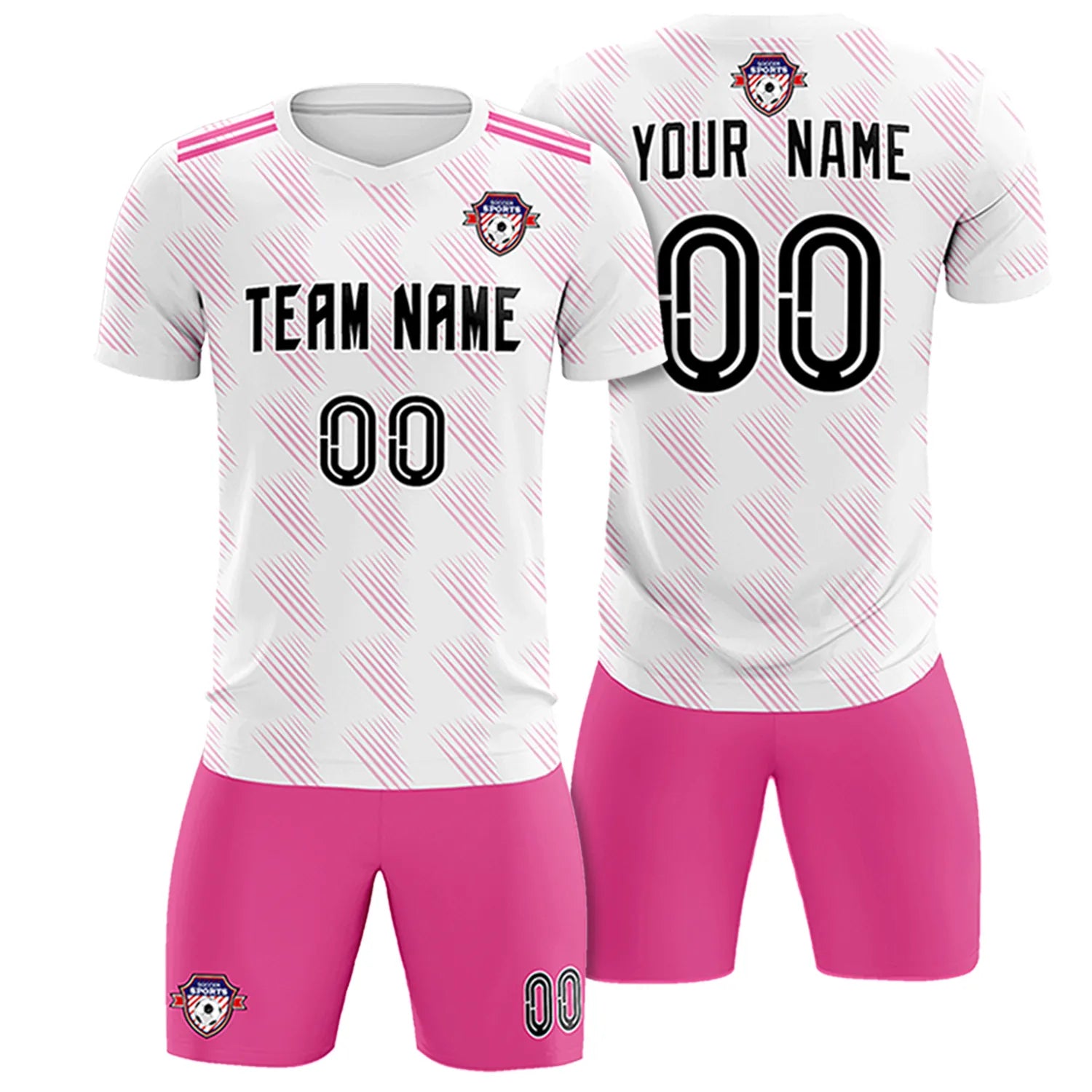 Custom White Pink Printing Outdoor Tracksuit Soccer Sets Jersey