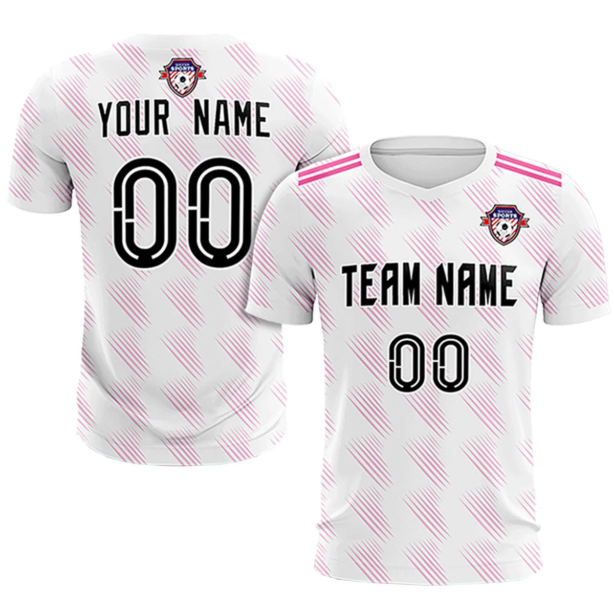 Custom White Pink Printing Outdoor Tracksuit Soccer Sets Jersey