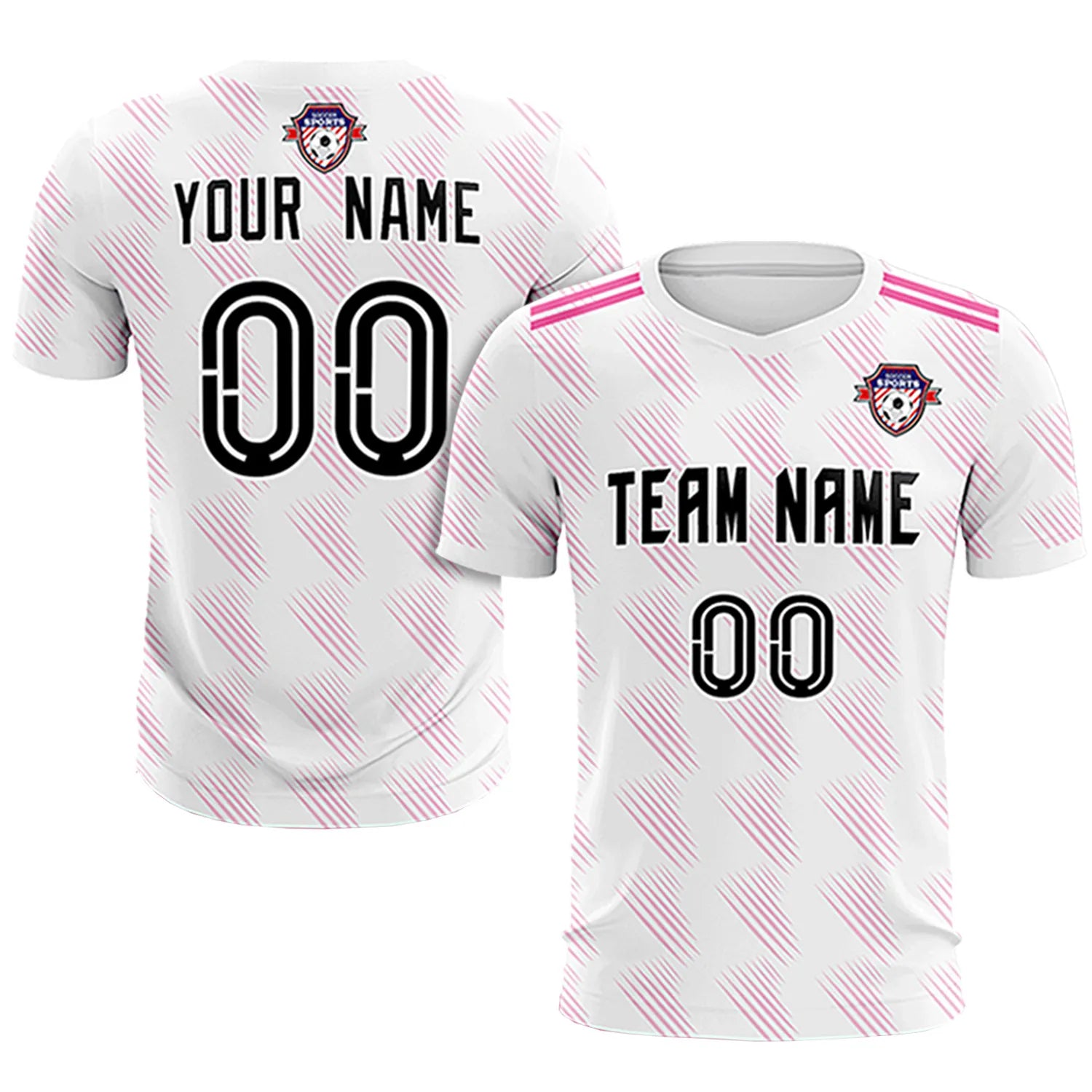 Custom White Pink Printing Outdoor Tracksuit Soccer Sets Jersey