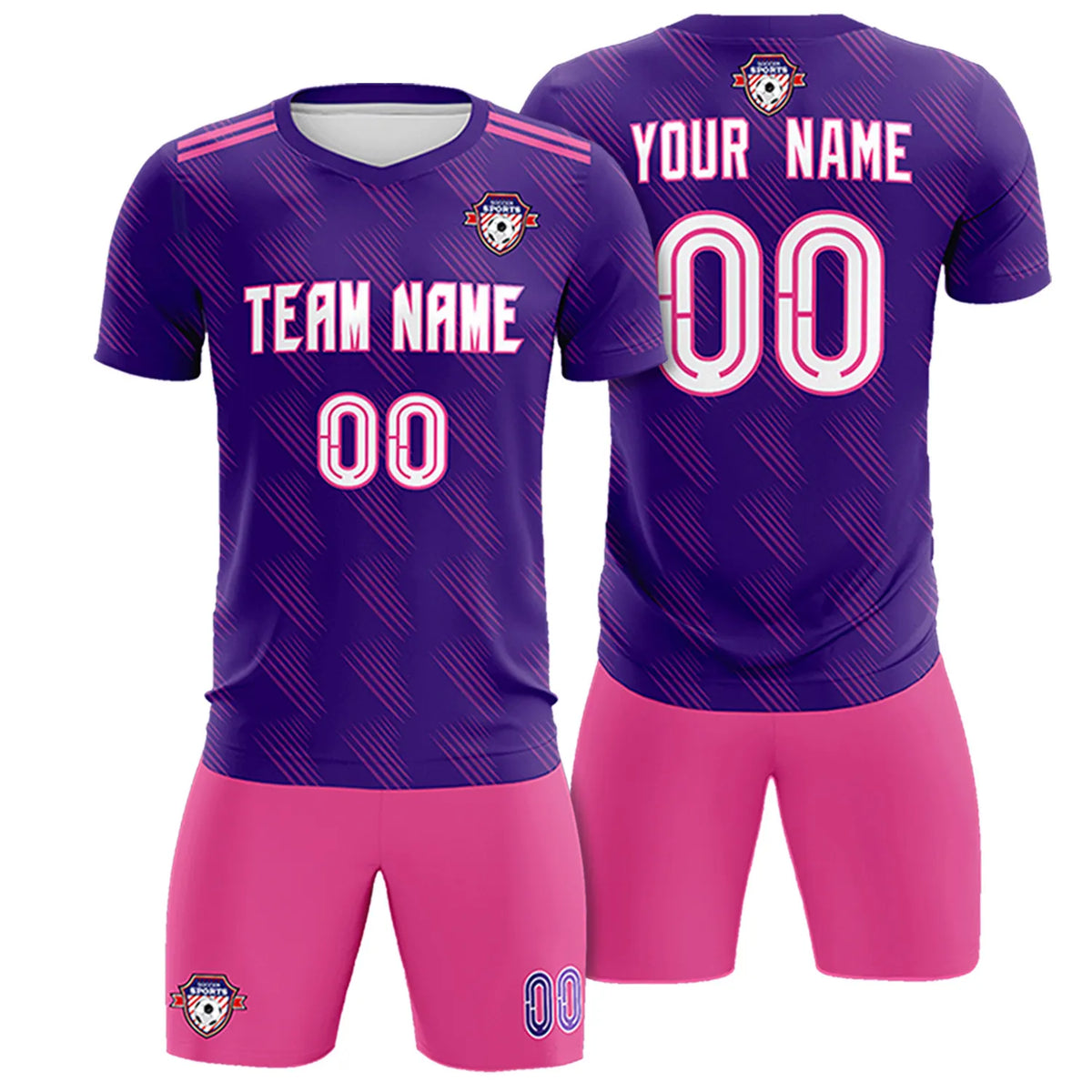 Custom Purple Pink Printing Outdoor Tracksuit Soccer Sets Jersey