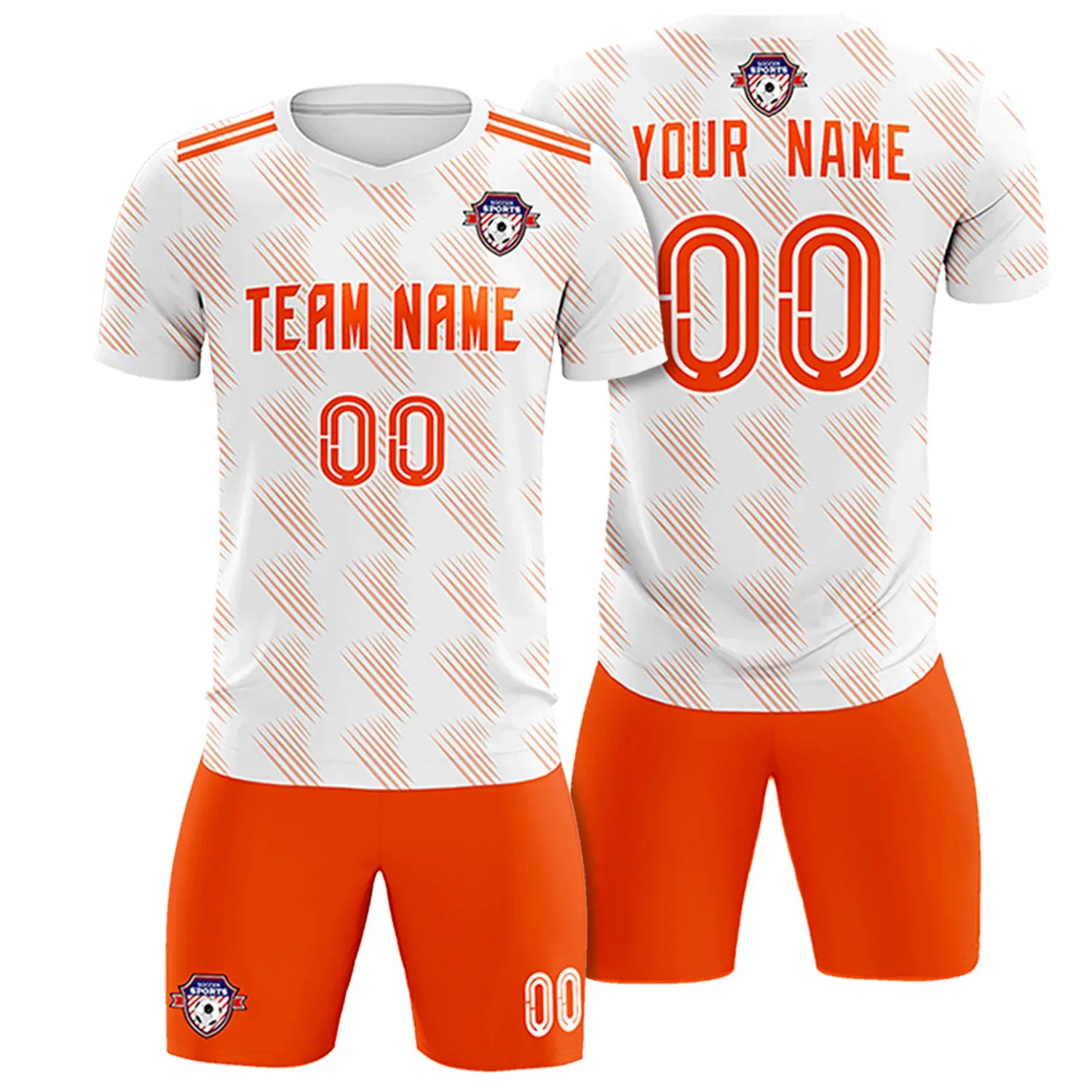 Custom White Orange Printing Outdoor Tracksuit Soccer Sets Jersey