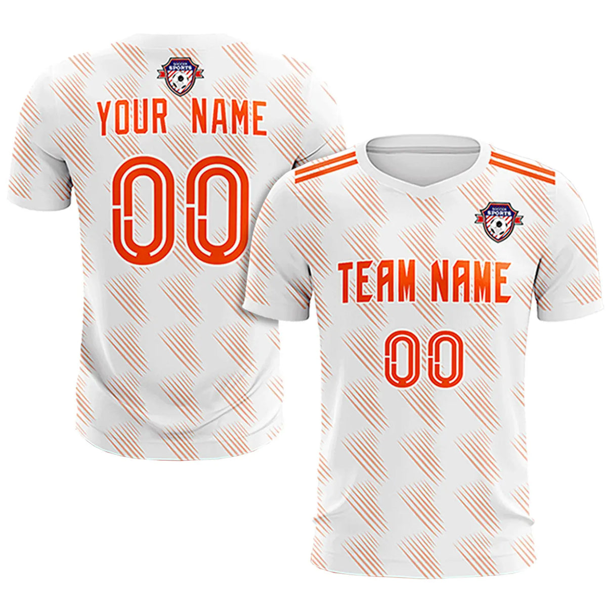 Custom White Orange Printing Outdoor Tracksuit Soccer Sets Jersey