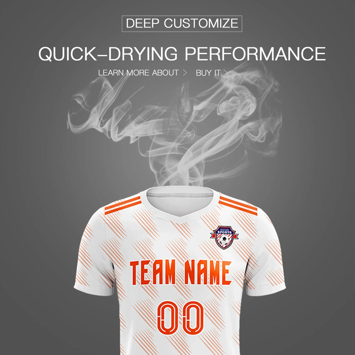 Custom White Orange Printing Outdoor Tracksuit Soccer Sets Jersey