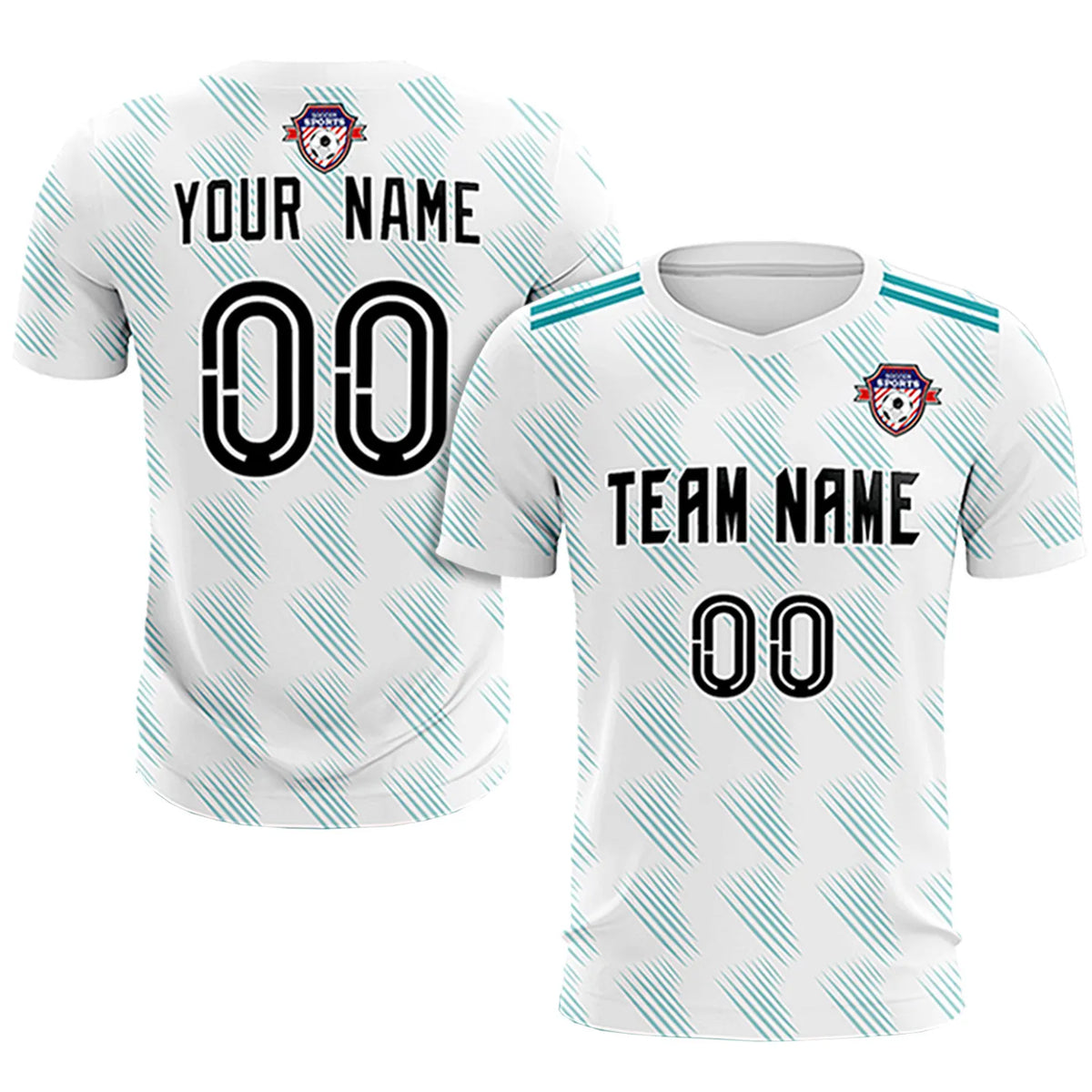 Custom White Aqua Printing Outdoor Tracksuit Soccer Sets Jersey