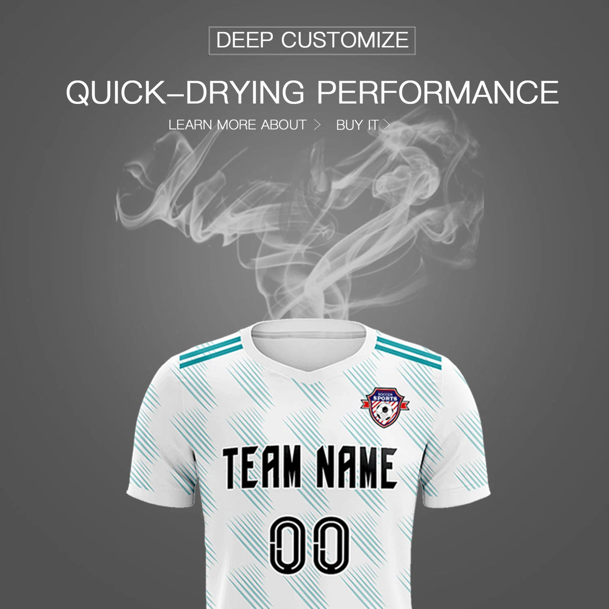 Custom White Aqua Printing Outdoor Tracksuit Soccer Sets Jersey